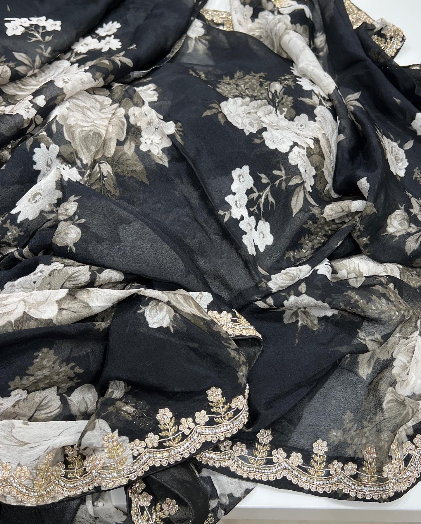 Printed Chiffon Hand Embroidery b/w