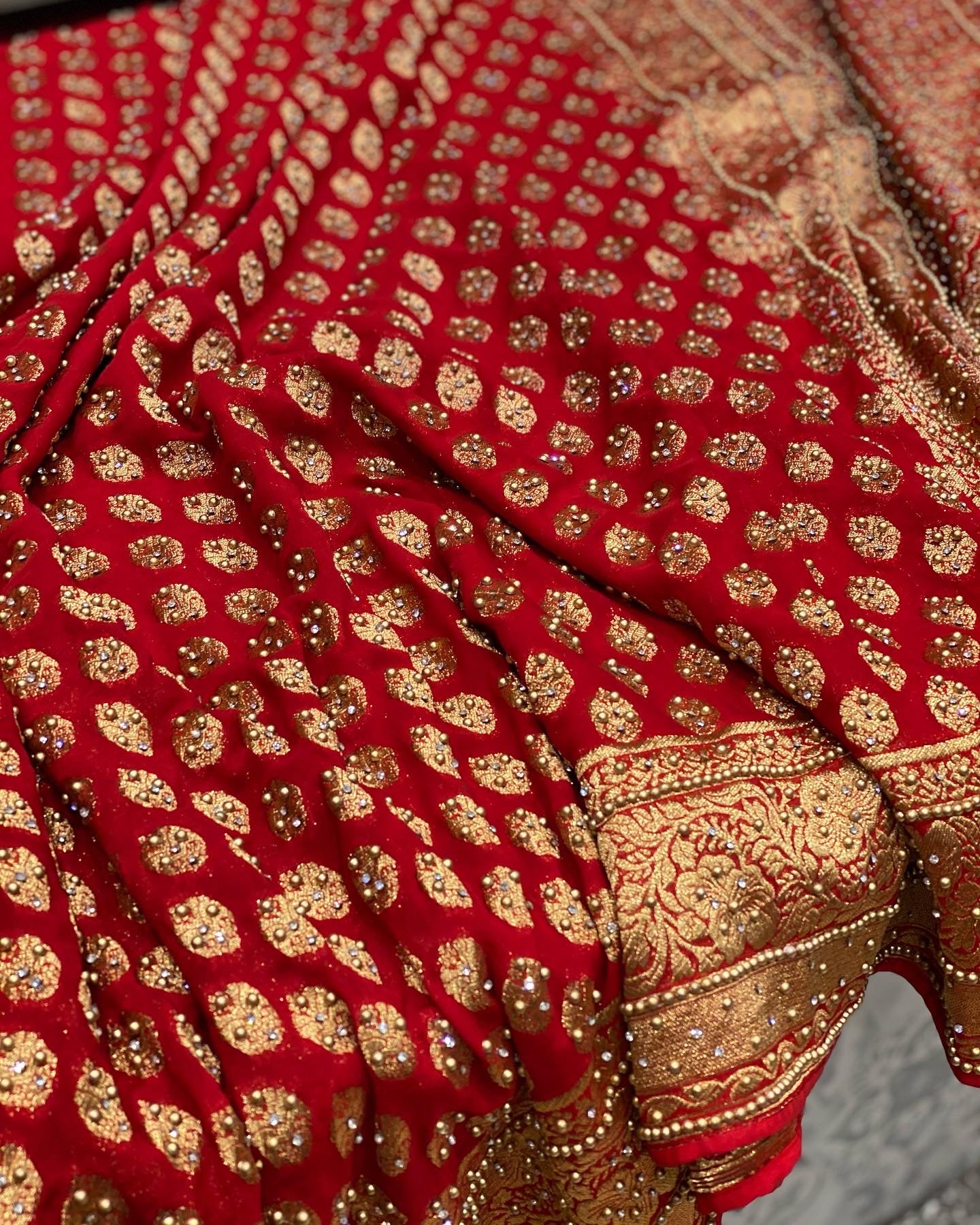 Red Banarasi Georgette with Buttis Hand Done