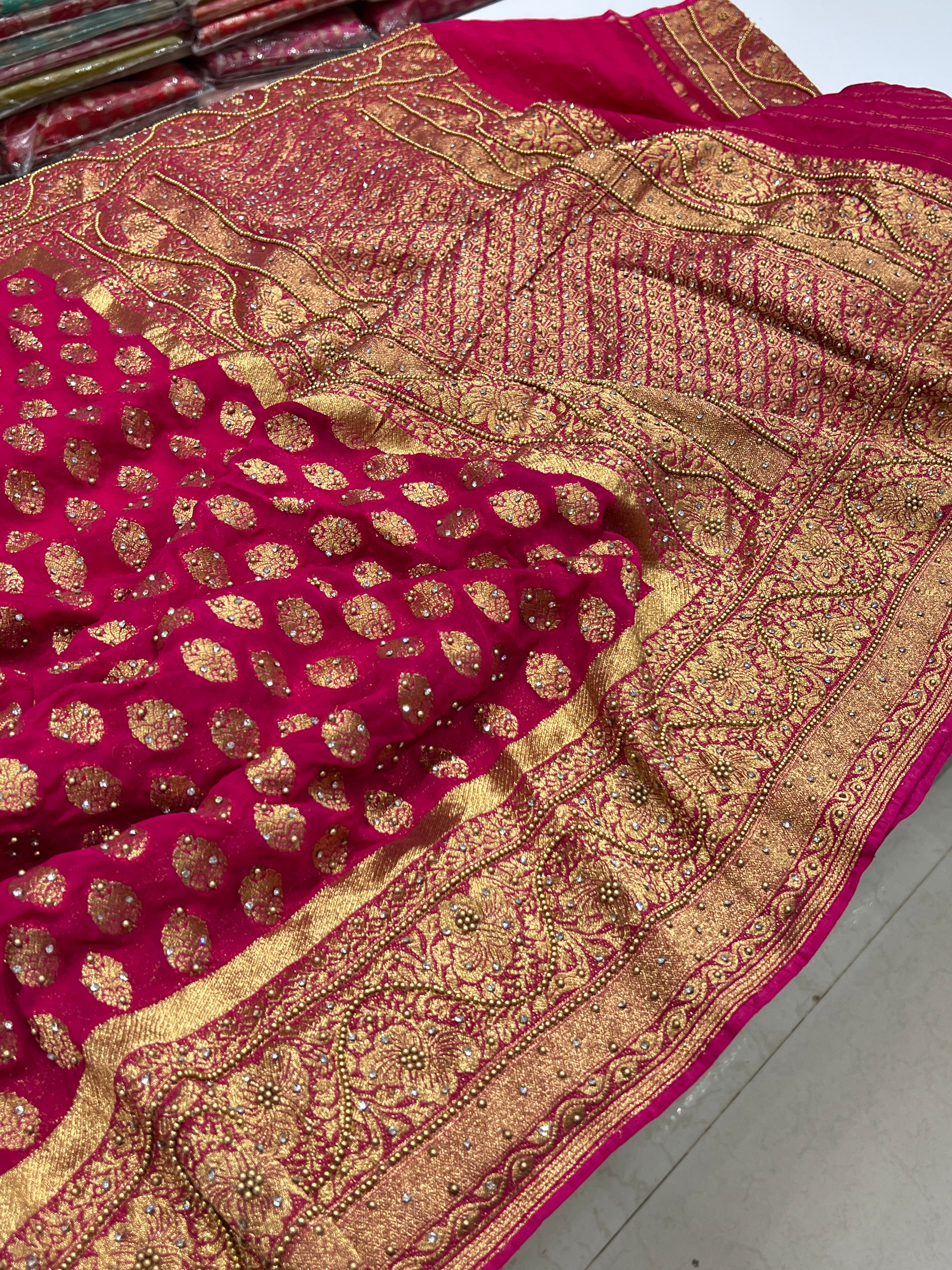 Rani Banarasi Georgette Hand Embroidery Saree