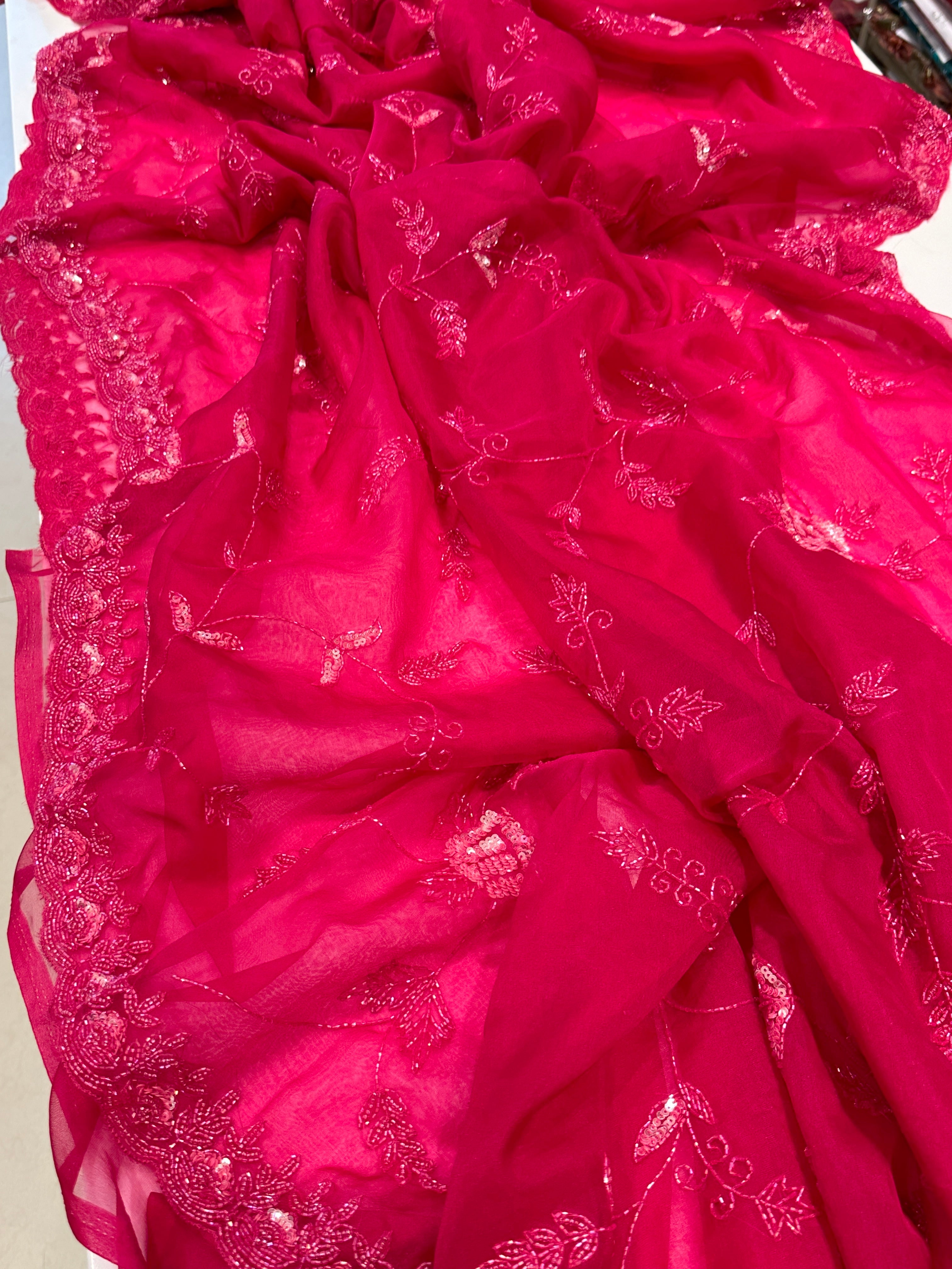 Rani Organza Jaal Embroidery Saree