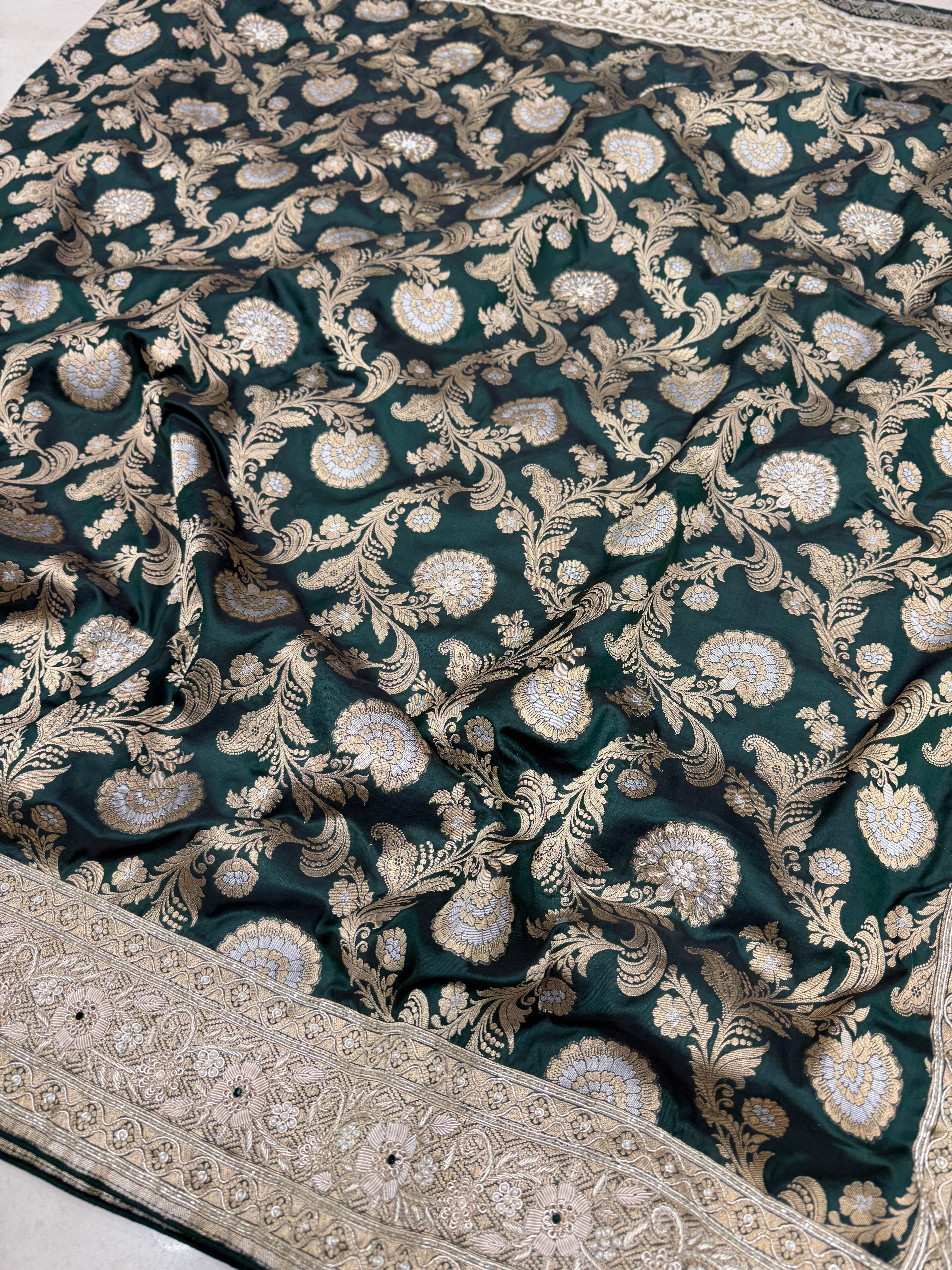 Bottle Green Banarasi Katan x Zardosi Hand Embroidery