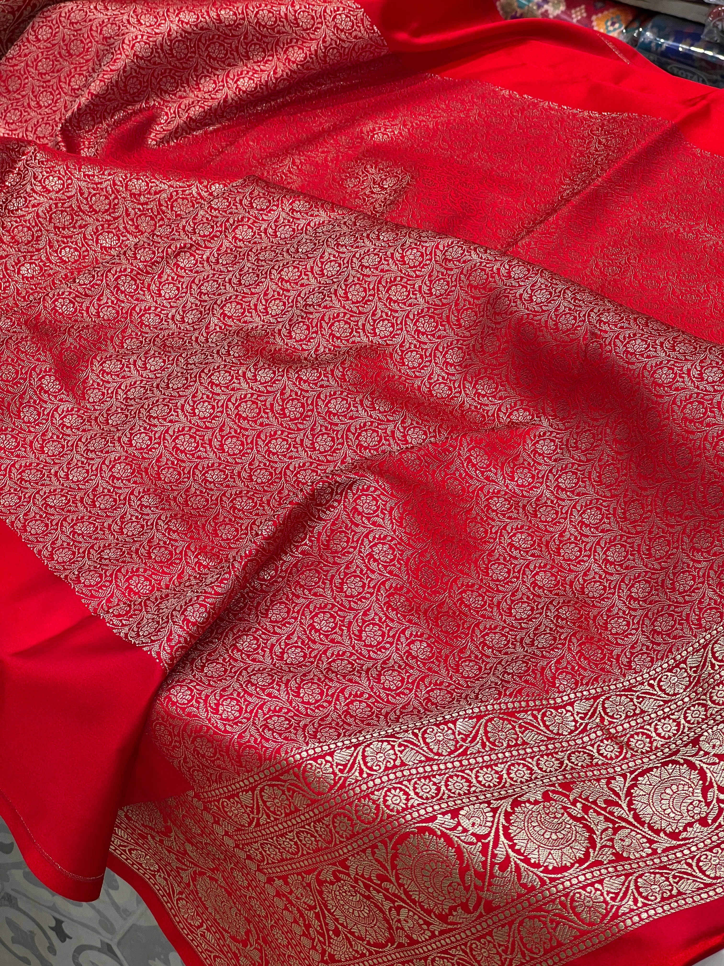 Red Banarasi Silk Big Flower Border Saree