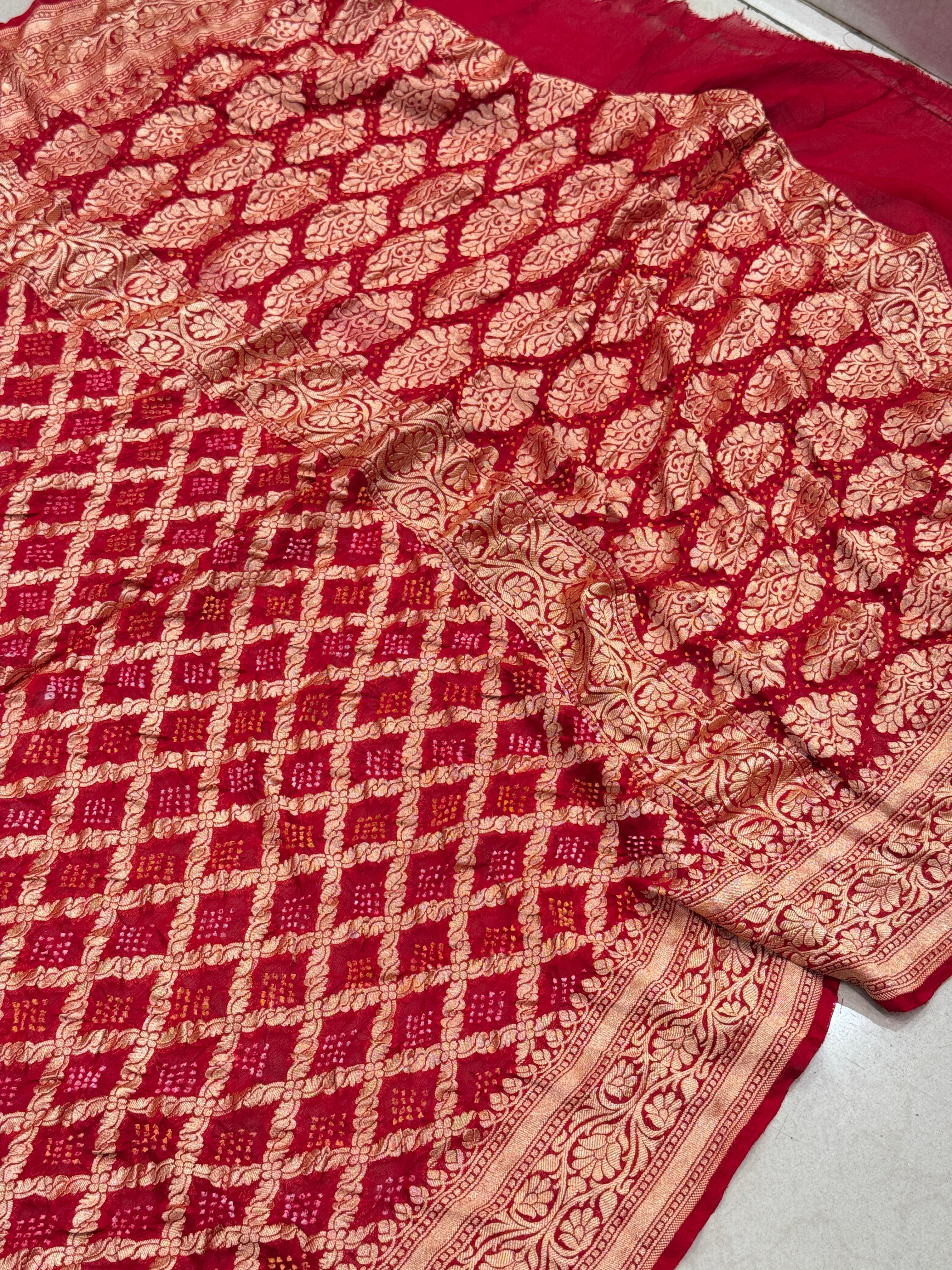 Red Bandhej Bandhini Saree