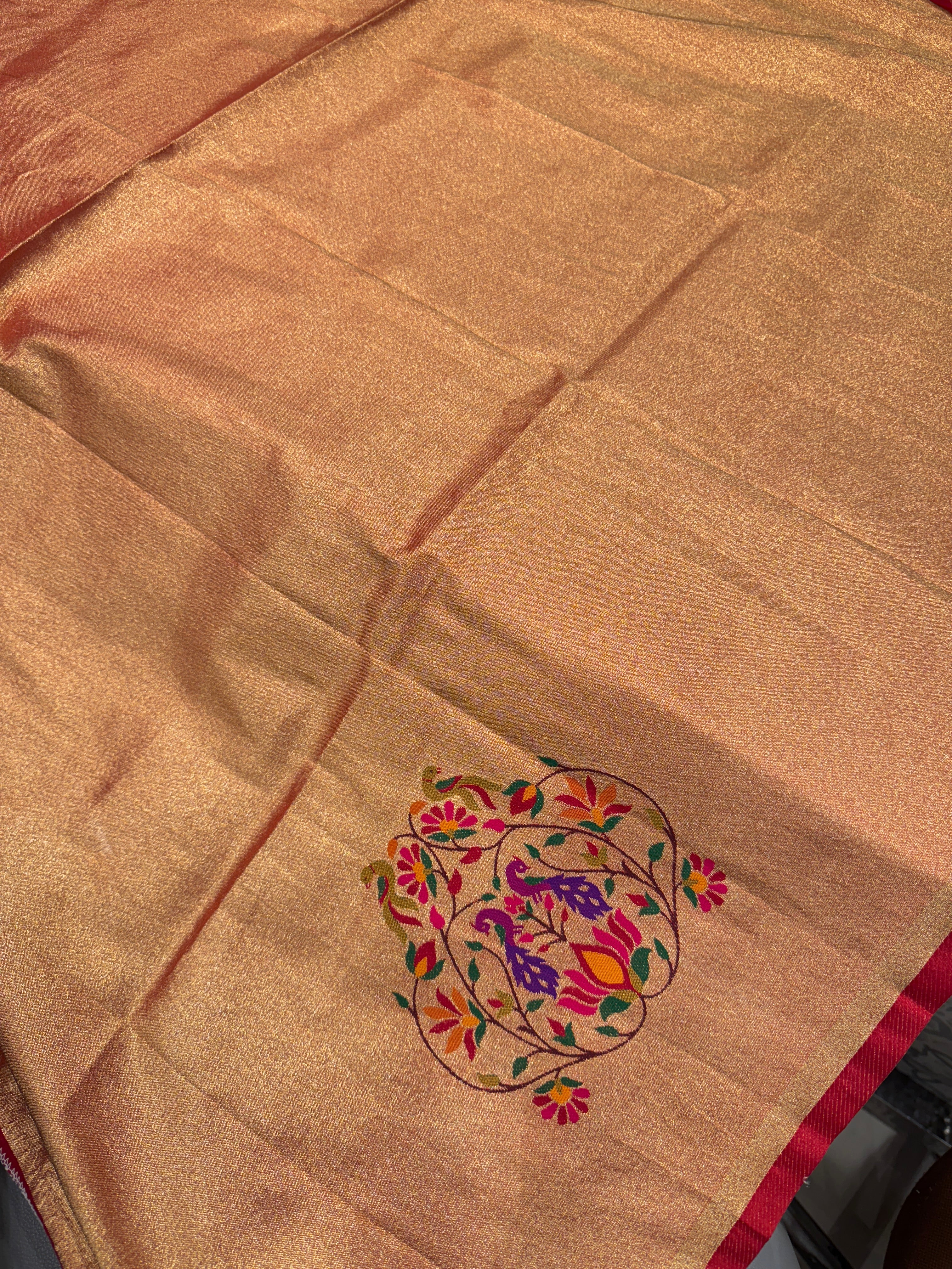 Peacock Lotus Tissue Paithani Blouse Piece