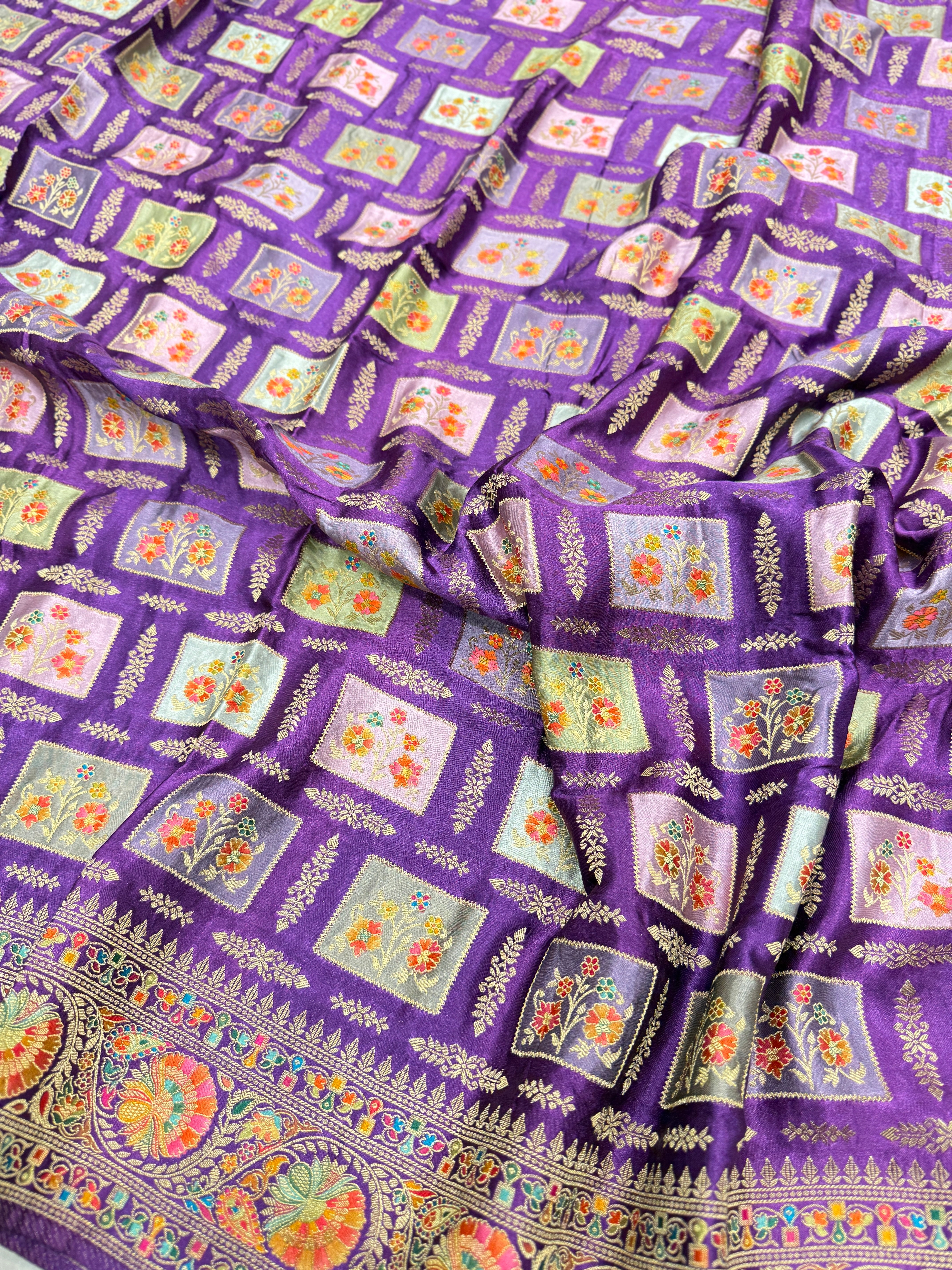 Violet Box Check Banarasi Modal Satin Rangkat Saree