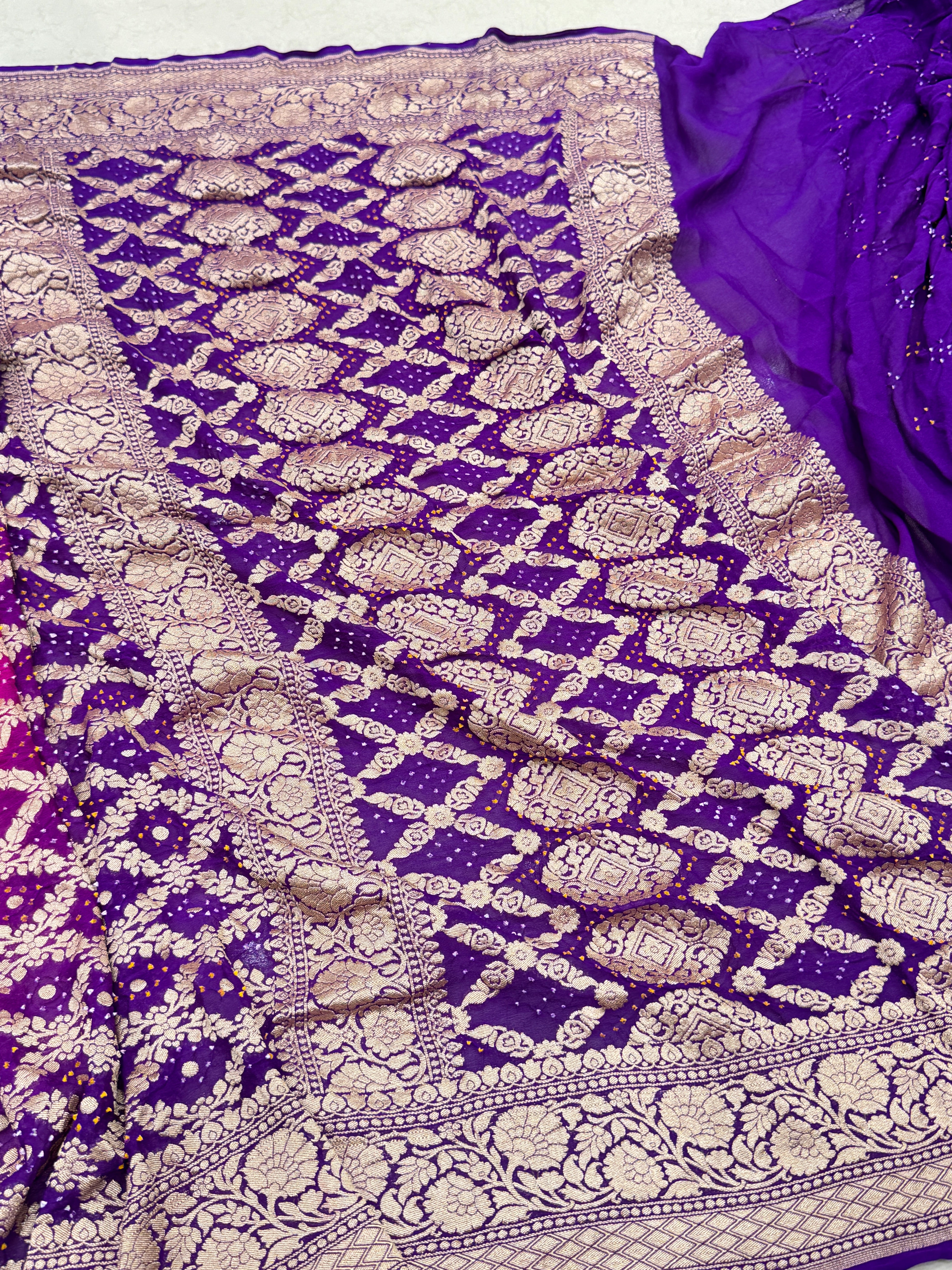 Rani Magenta Shaded Bandhej Bandhini Saree