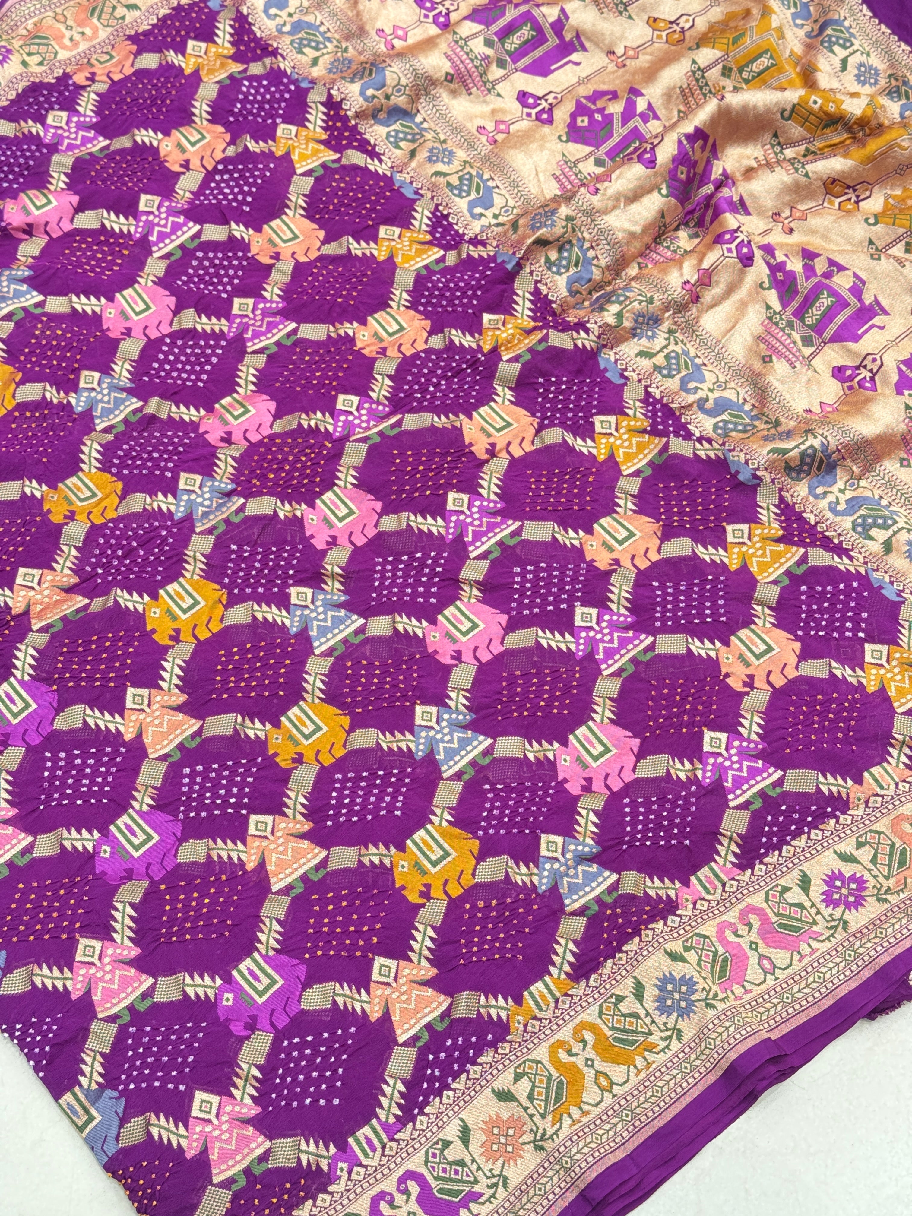 Violet Meenakari Handloom Bandhej Saree Patola Weave