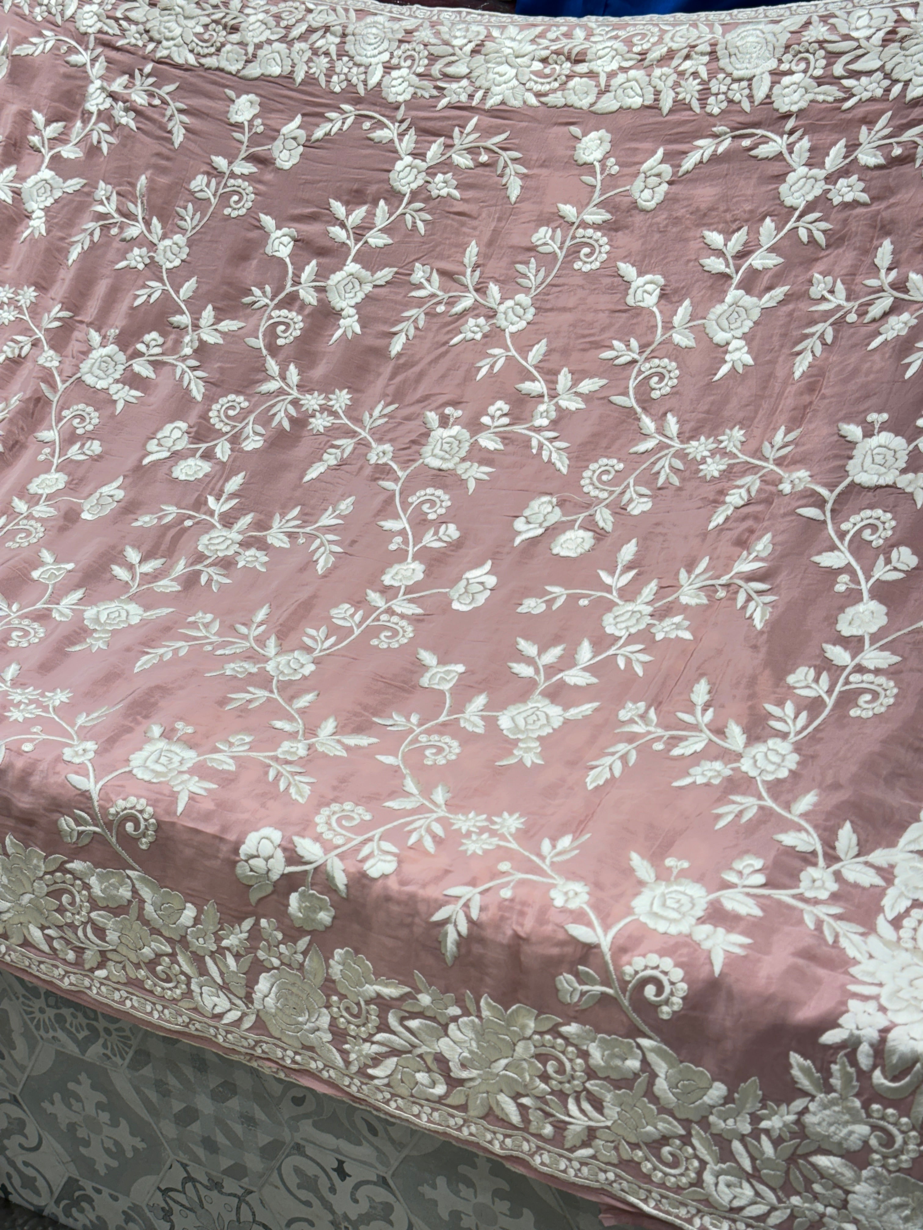 Pink Crepe Floral Parsi Gara Saree