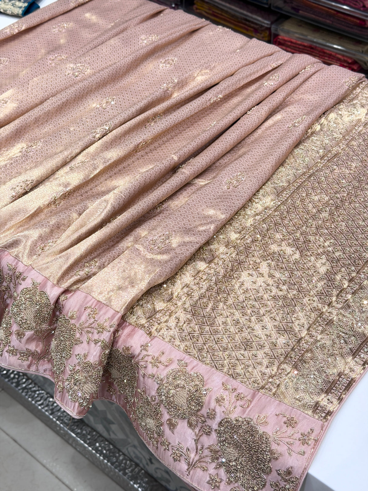 Pink Kanjivaram Floral Zardosi Hand Embroidery Saree