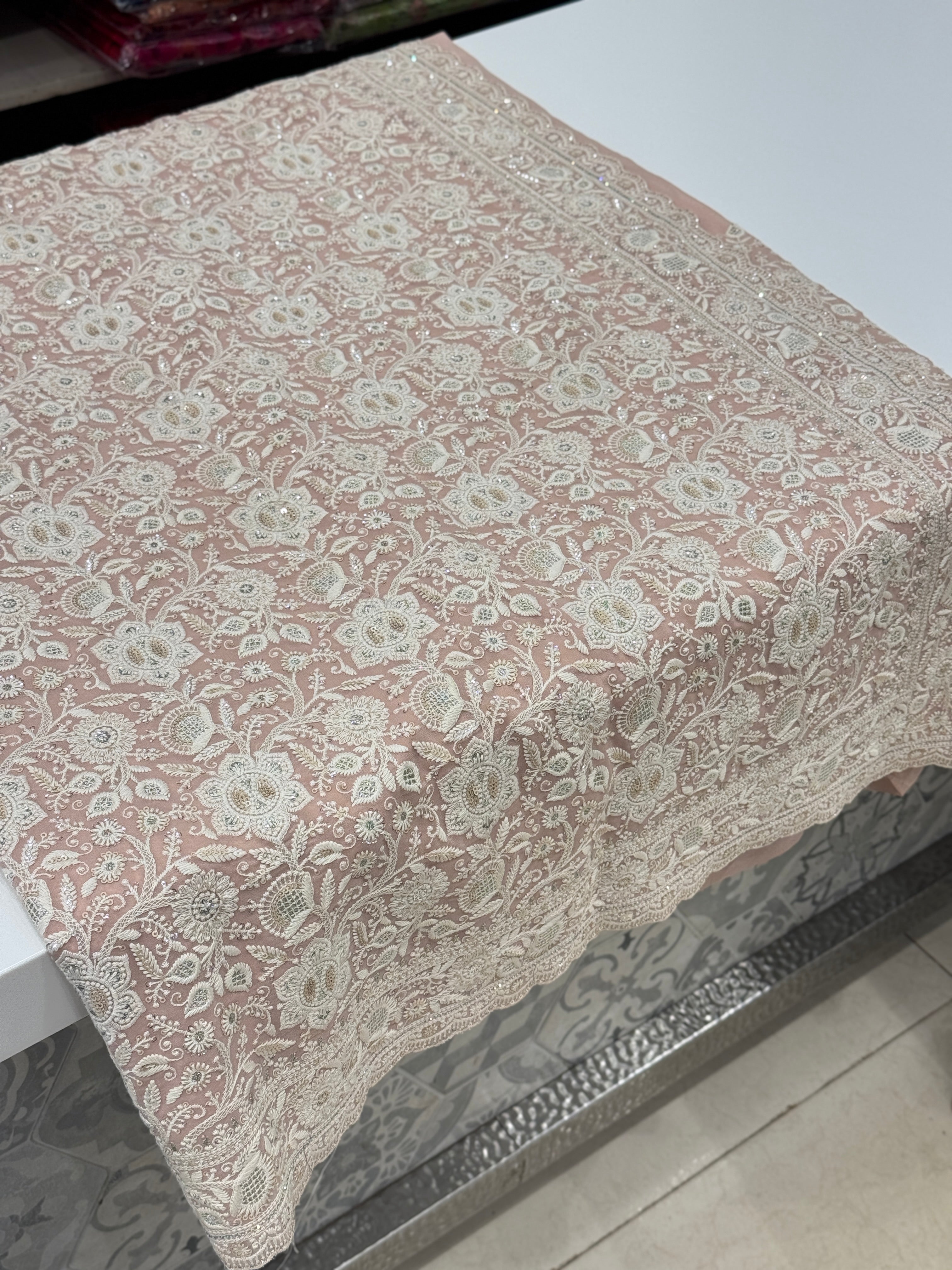 Nude Pink Chikankari Small Scallop Design Saree