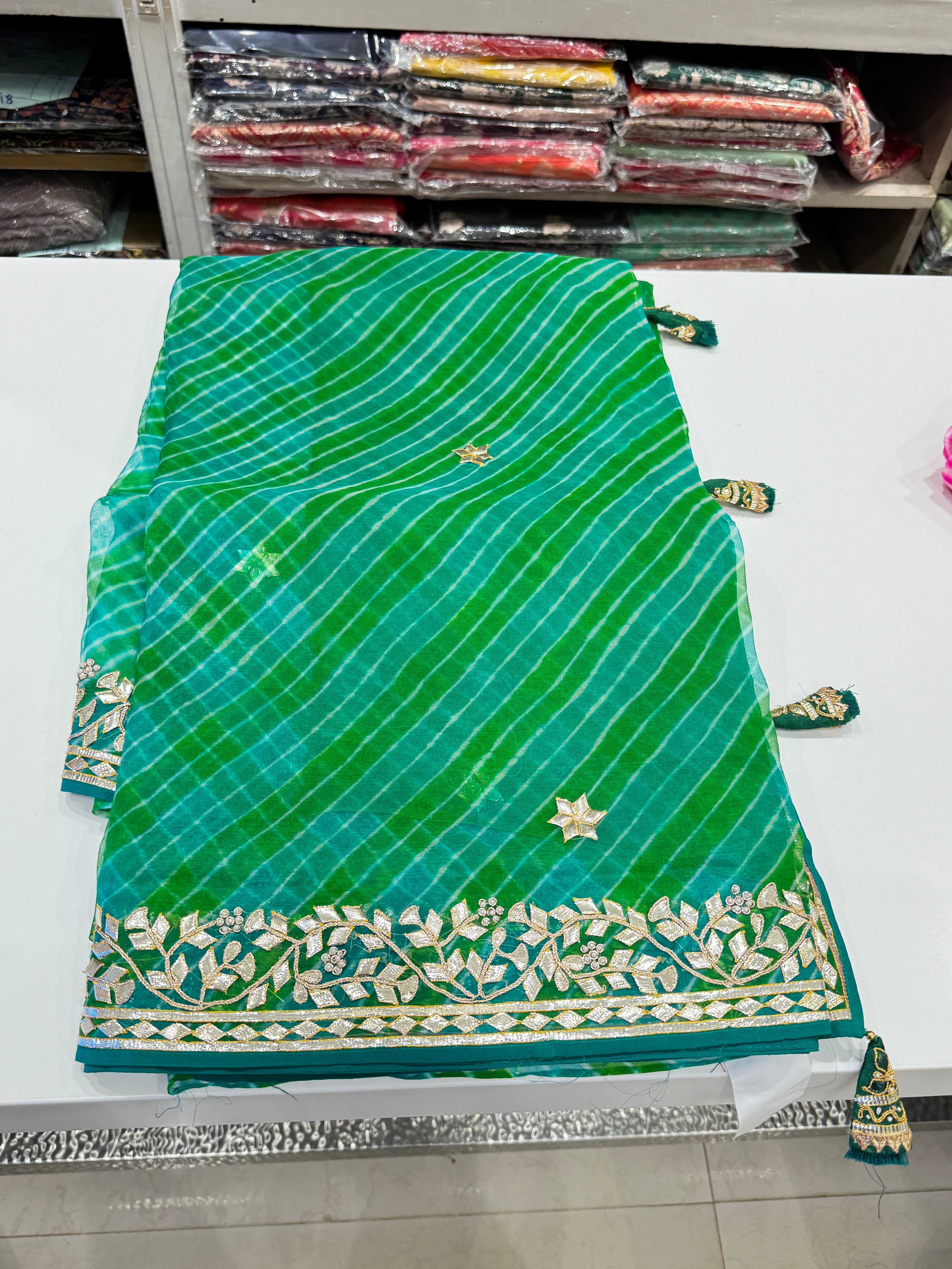 Green Organza Leheriya Gotapatti Saree