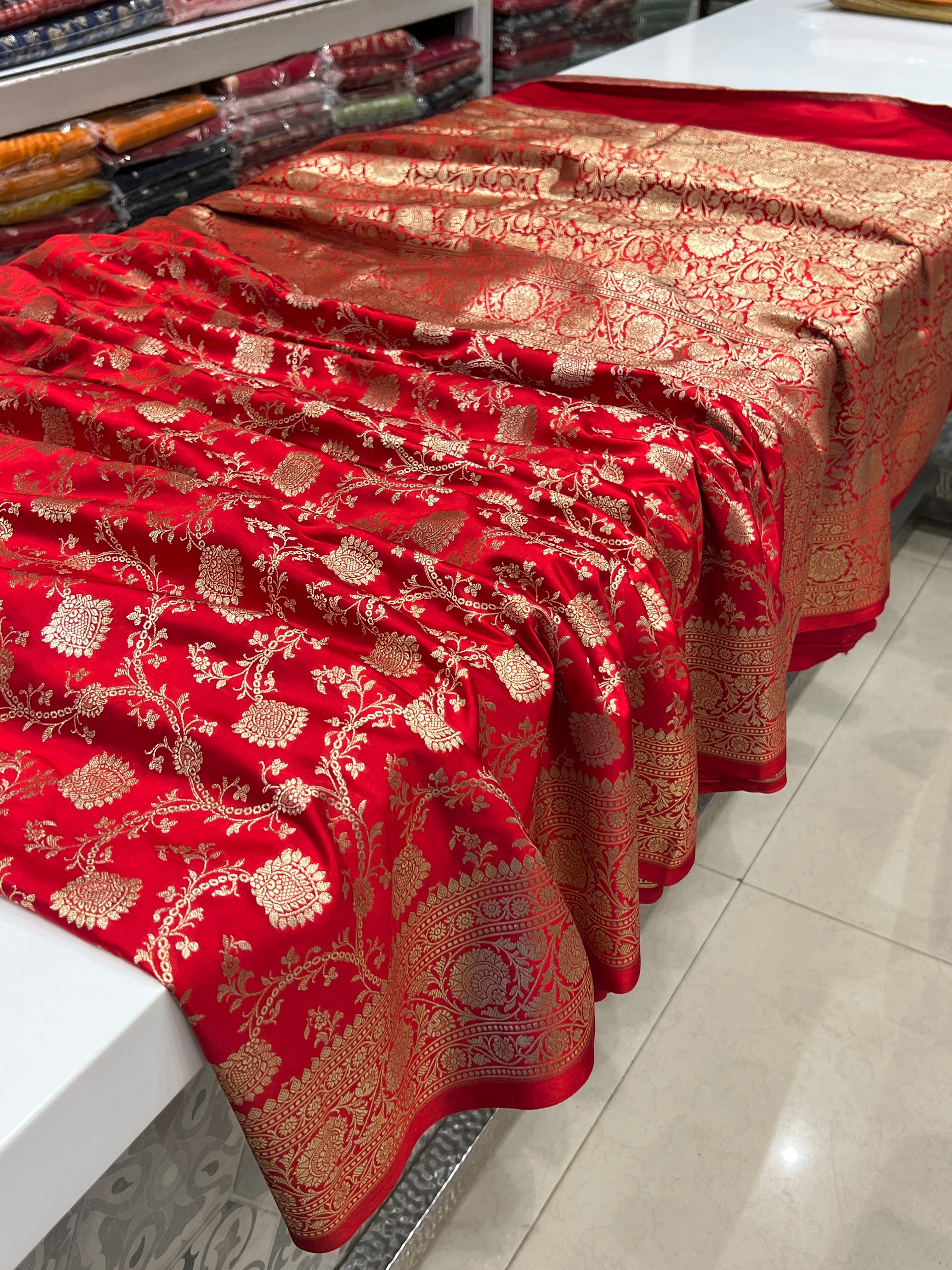 Red Banarasi Silk Anchor Jaal Saree