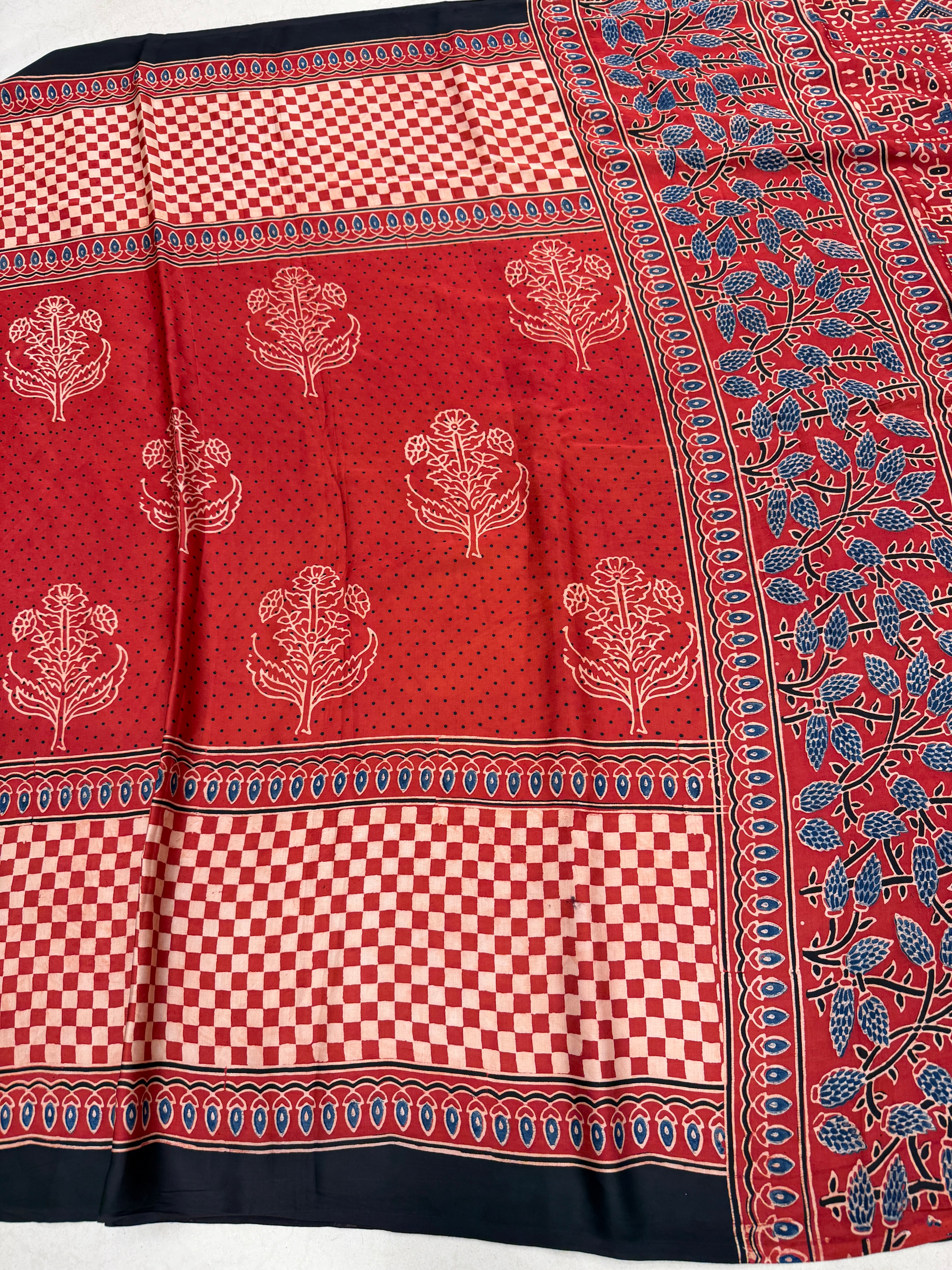 Red Contemporary Ajrakh Hand Block Print Pure Gajji Silk Saree