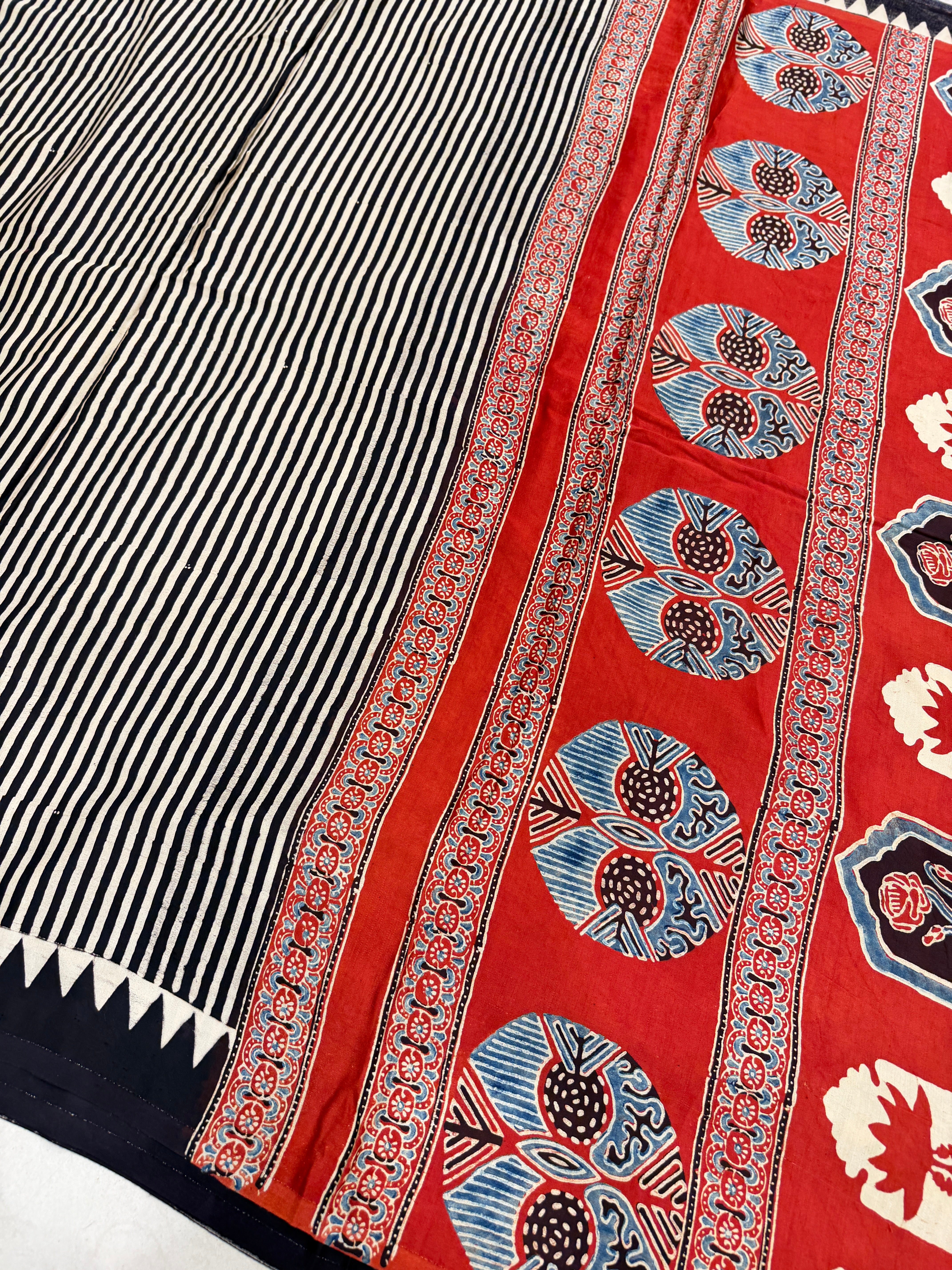Black Red Contemporary Ajrakh Hand Block Print Pure Gajji Silk Saree