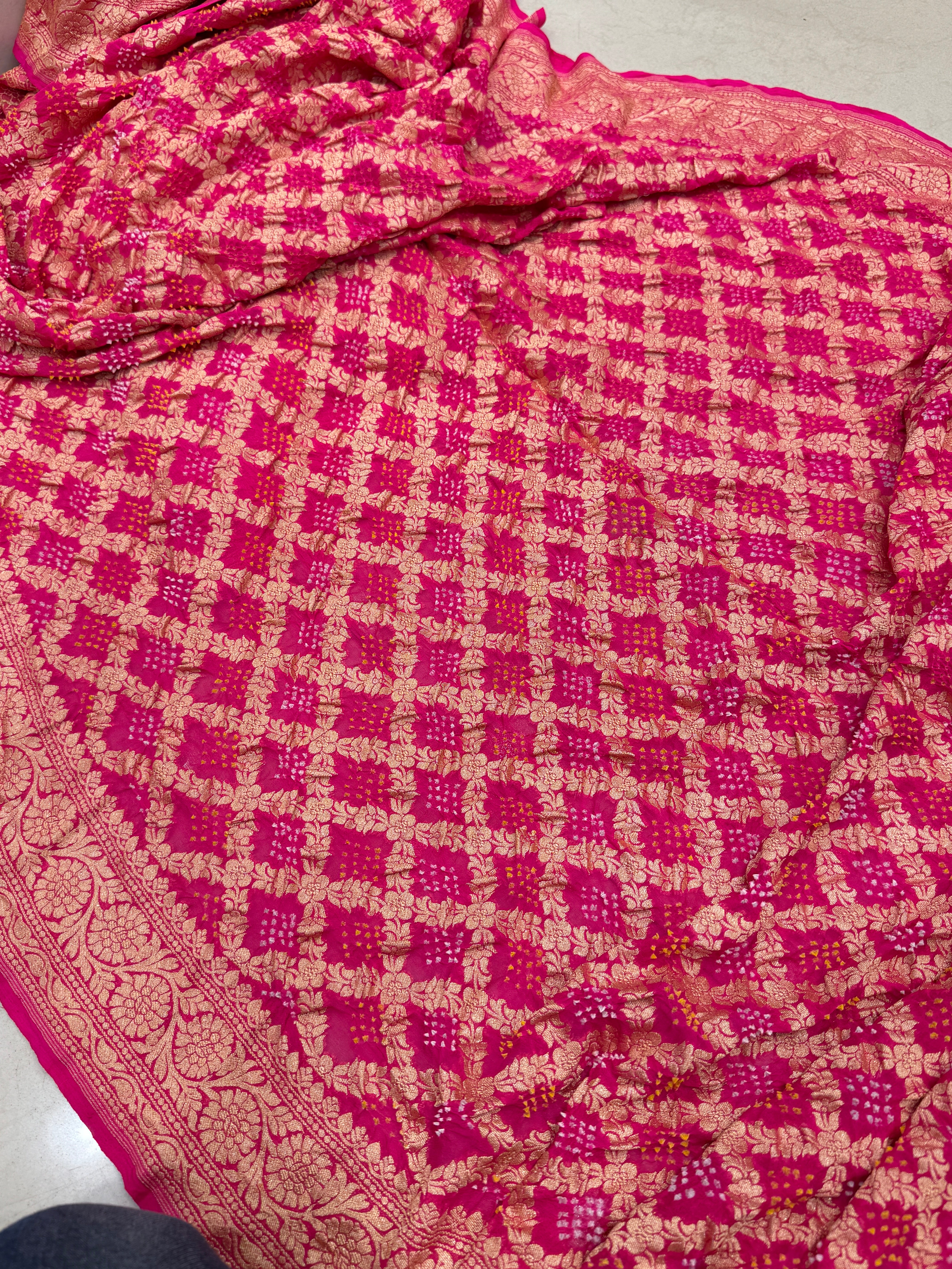 Rani Pink Bandhej Bandhini Saree