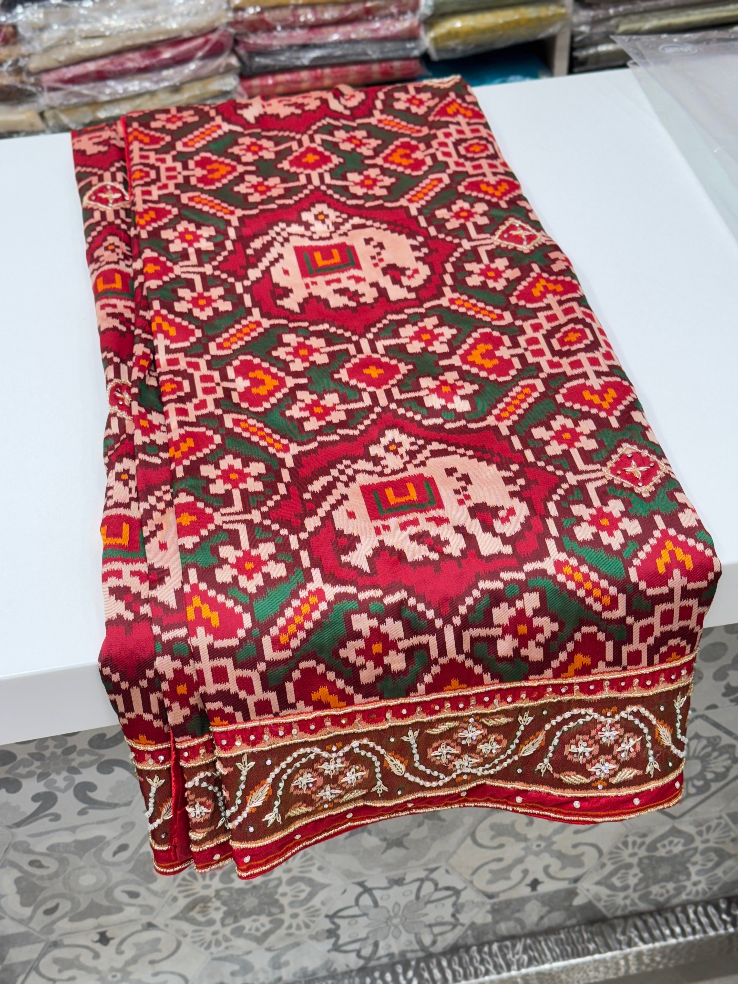 Maroon Patola Zardosi Embroidery Saree