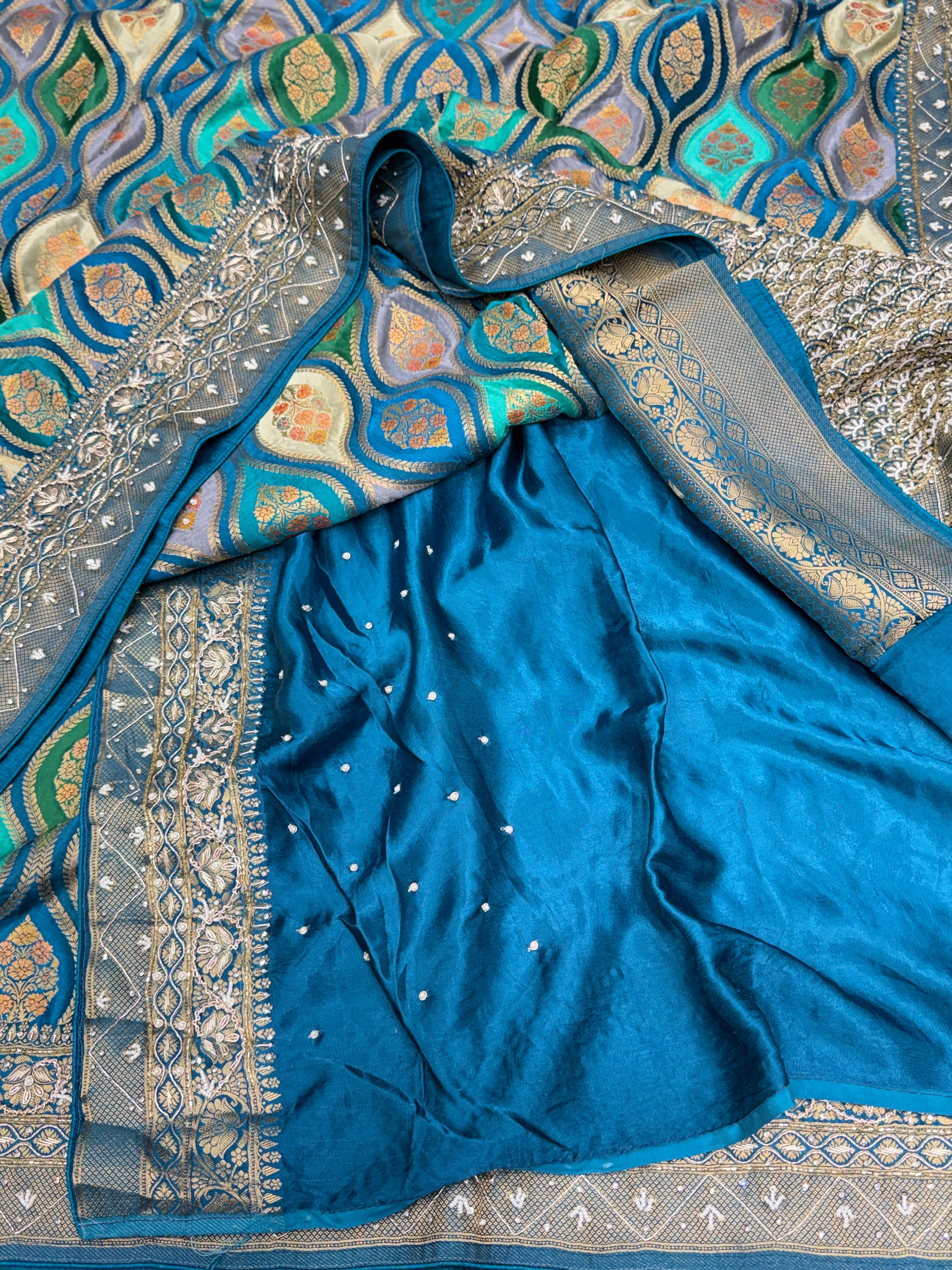 Rama Blue Banarasi Rangkat Modal Hand Embroidery
