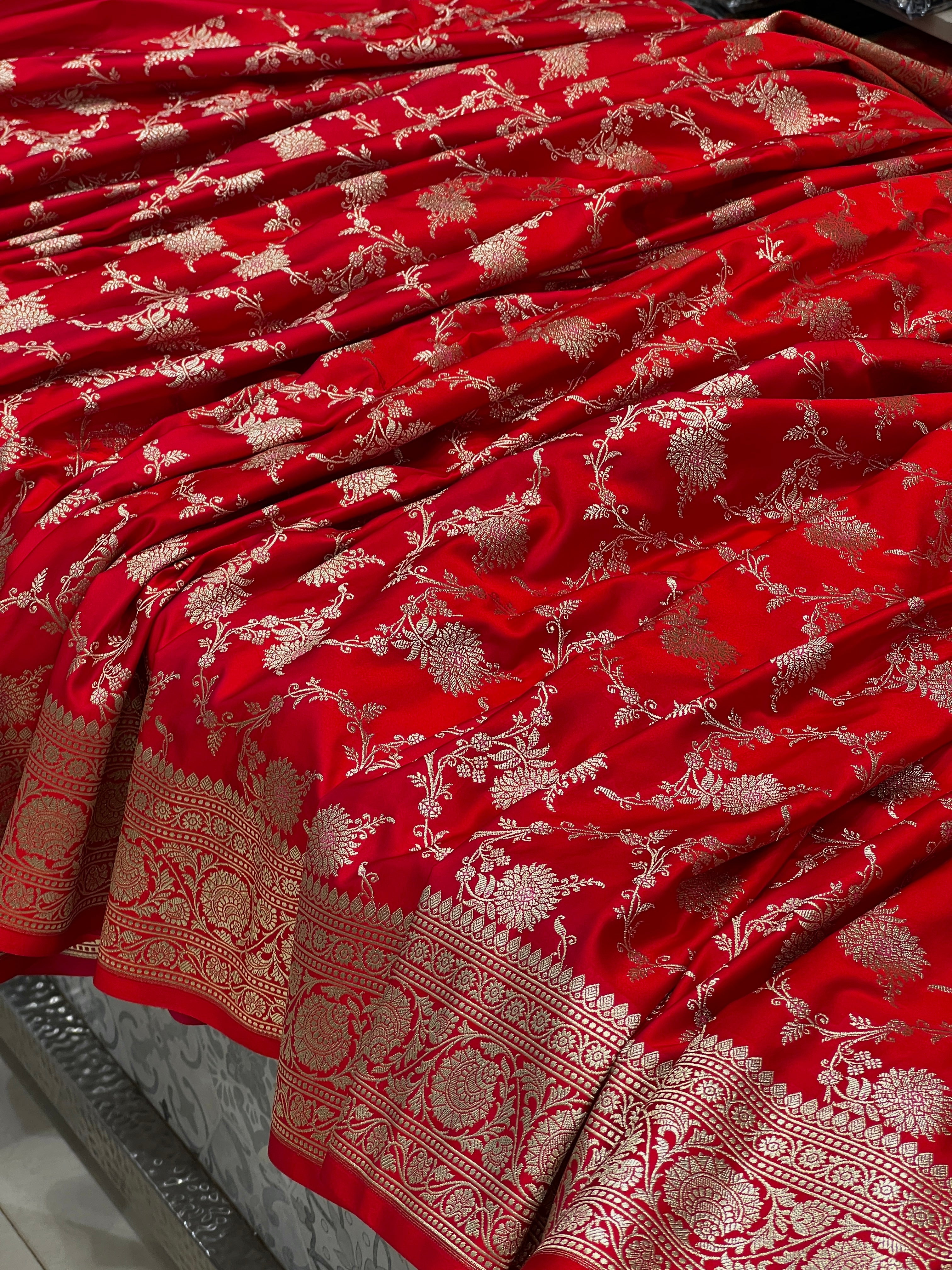 Red Banarasi Silk Big Flower Border Saree