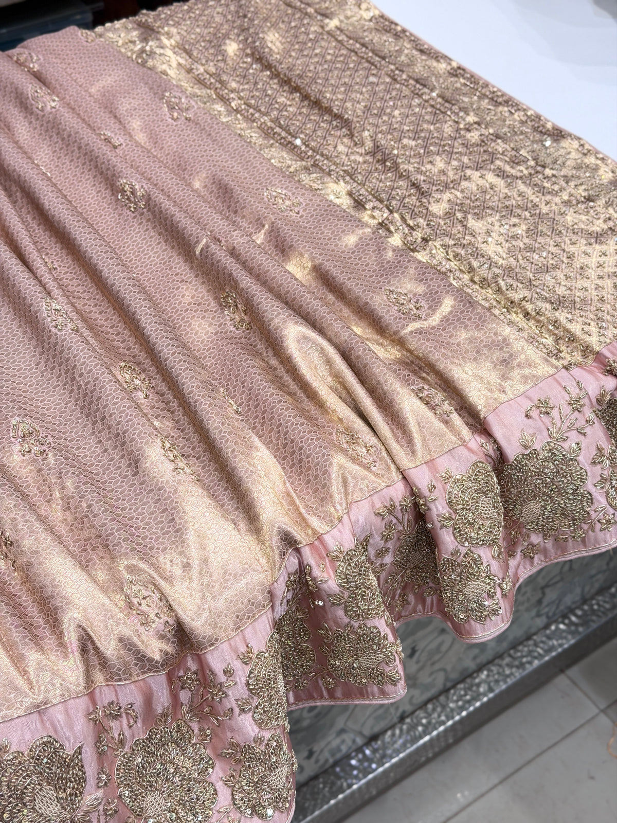 Pink Kanjivaram Floral Zardosi Hand Embroidery Saree