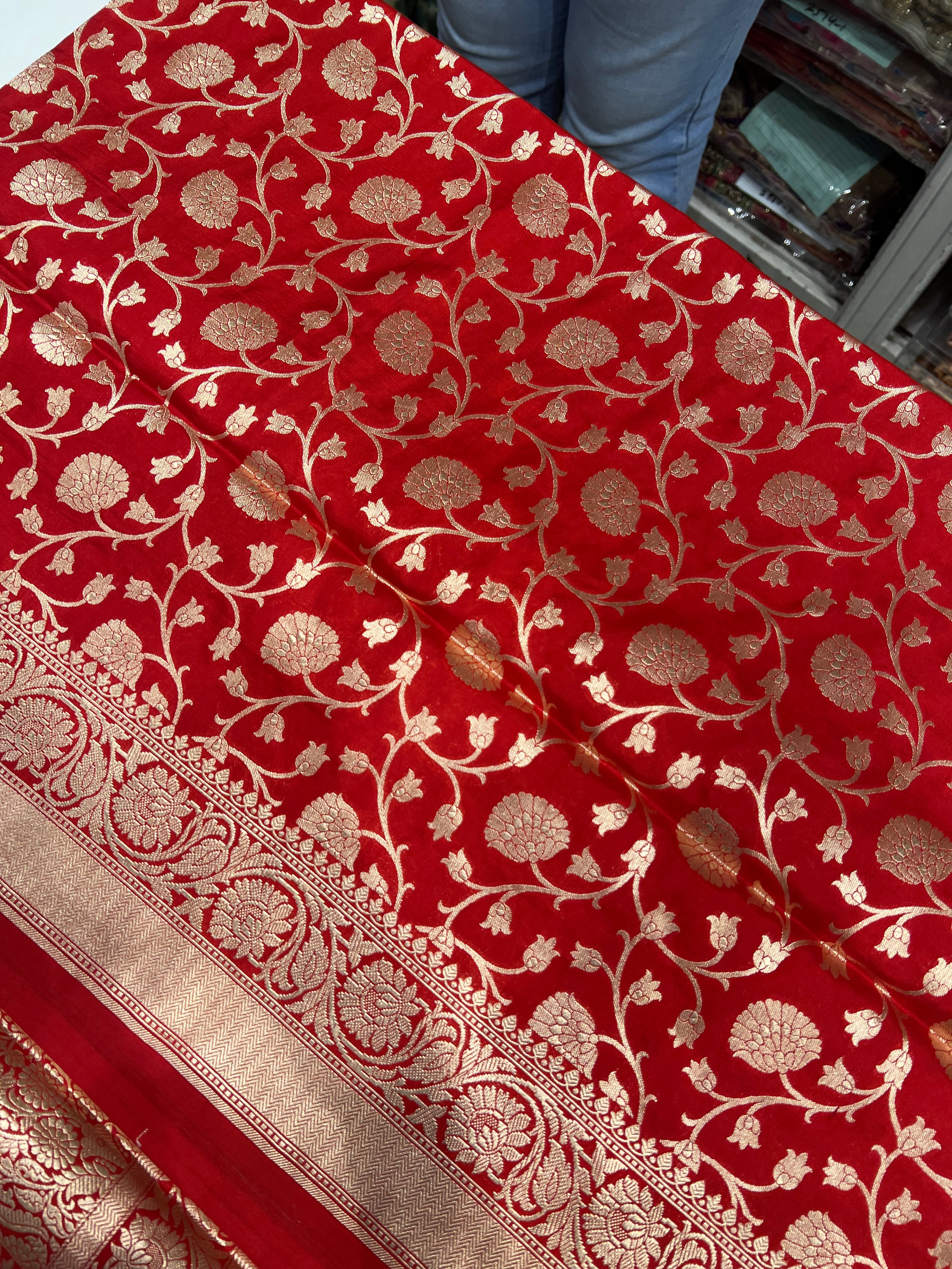 Red Katan Silk Floral Jaal Saree