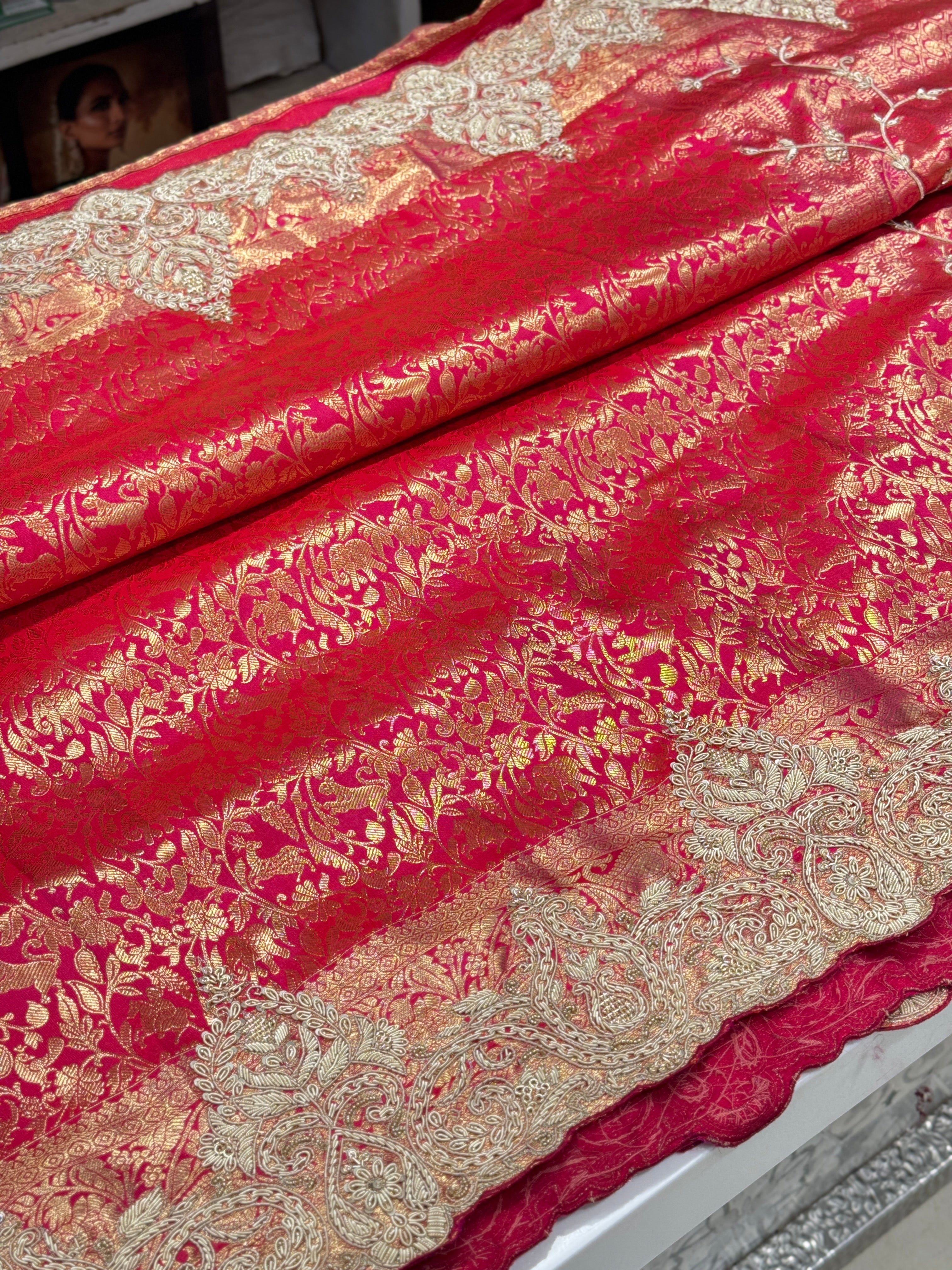 Rani Pink Kanjivaram Zardosi Hand Embroidery Saree