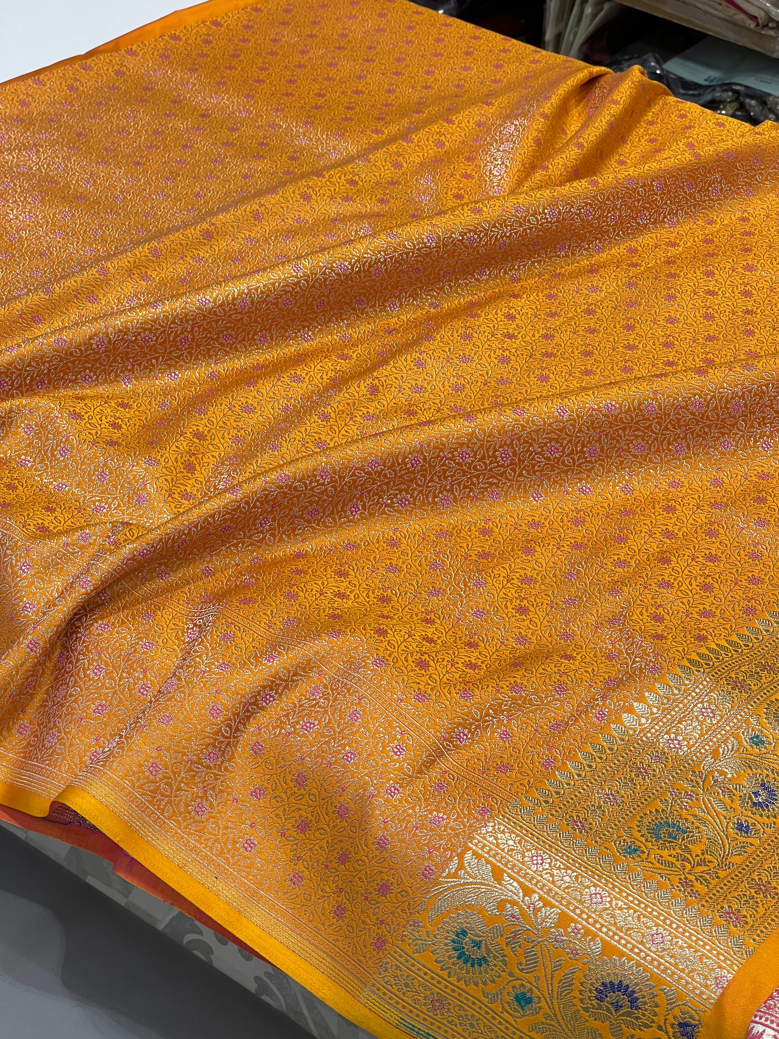 Mango Yellow Banarasi Meenakari Saree