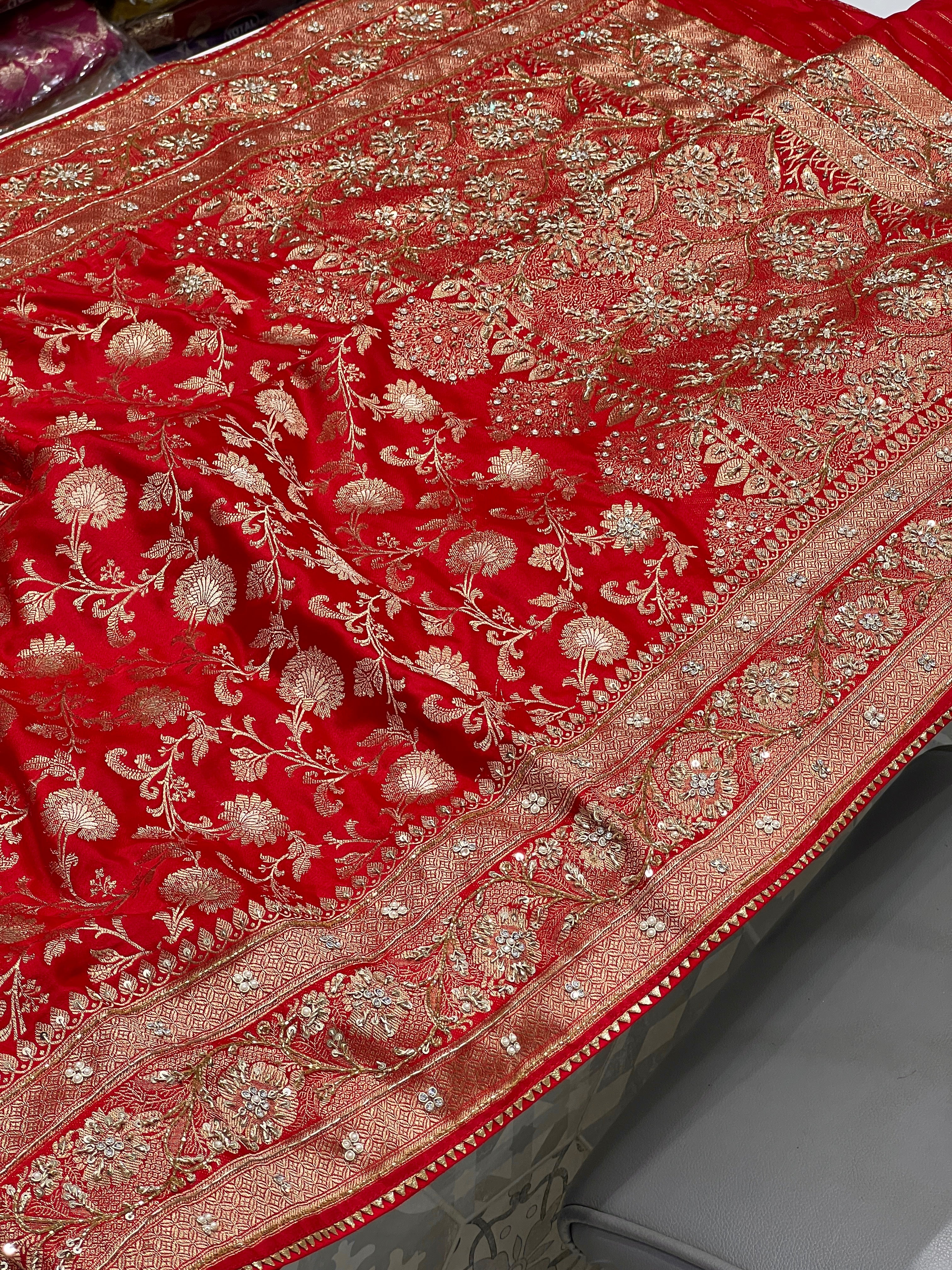 Red Banarasi Small Jaal Simple Zardosi Saree