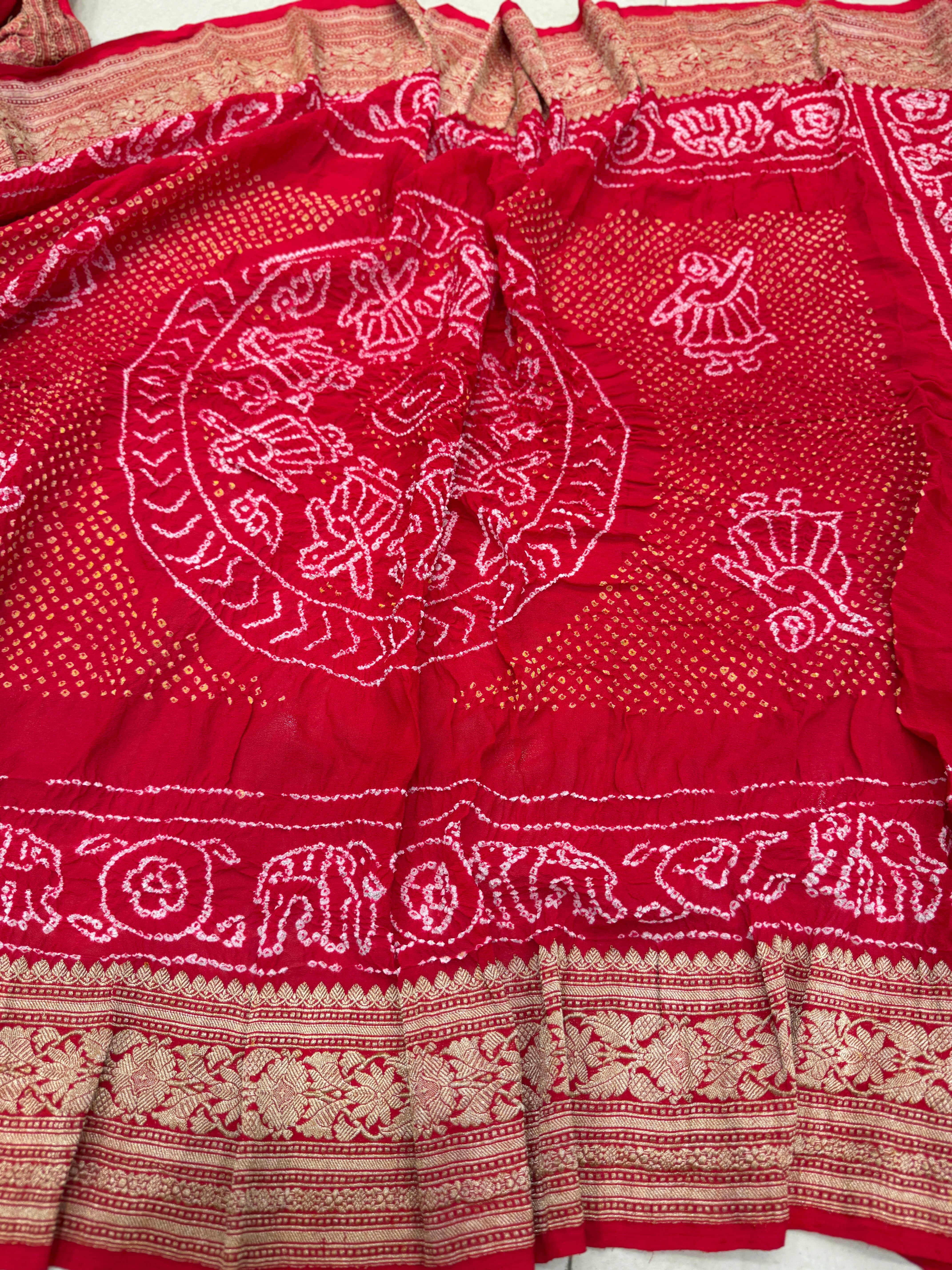Red Rai Bandhej Handloom Georgette Saree