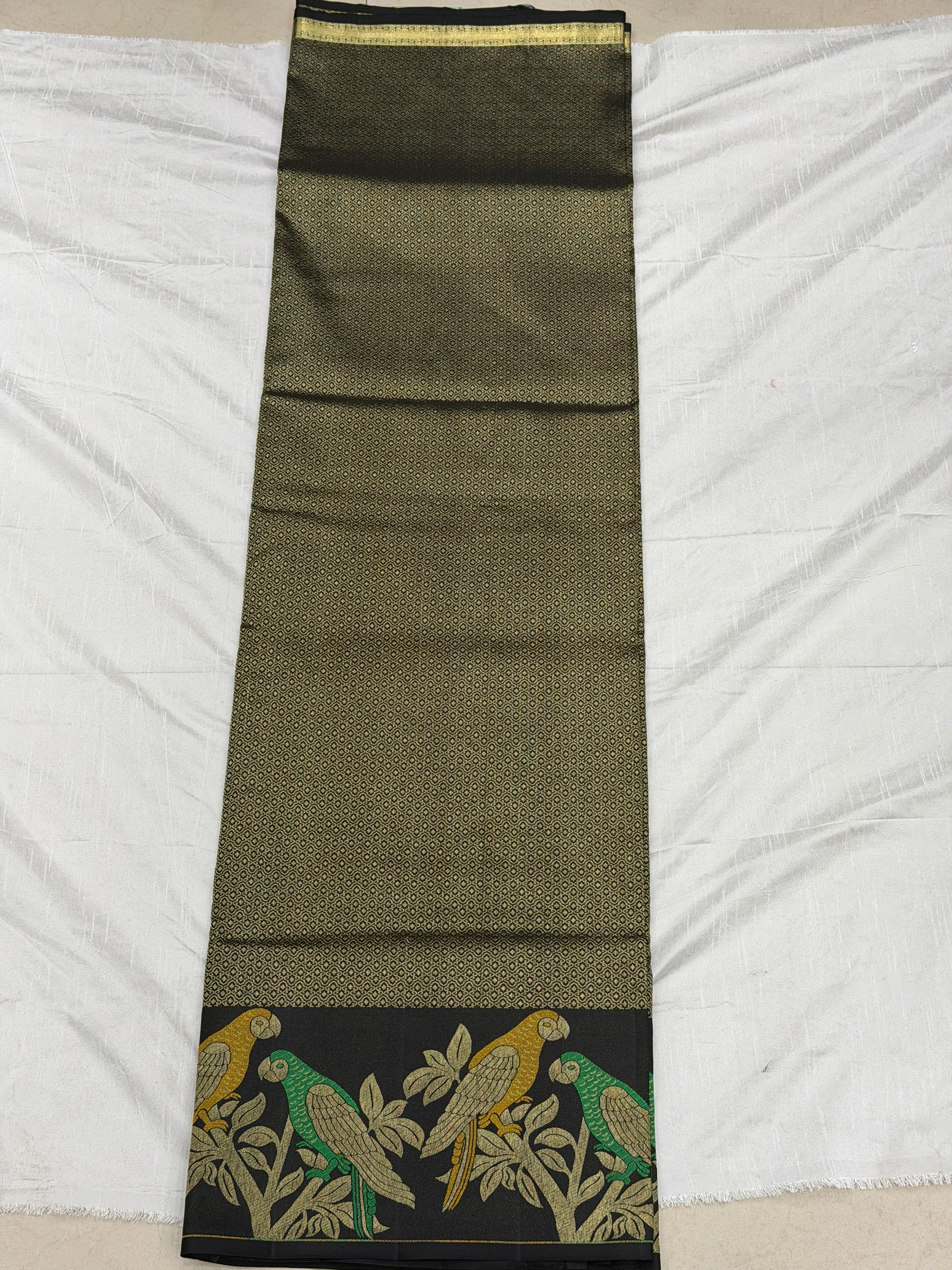 Black Parrot Deign Handloom Kanjivaram Tissue Silk Saree