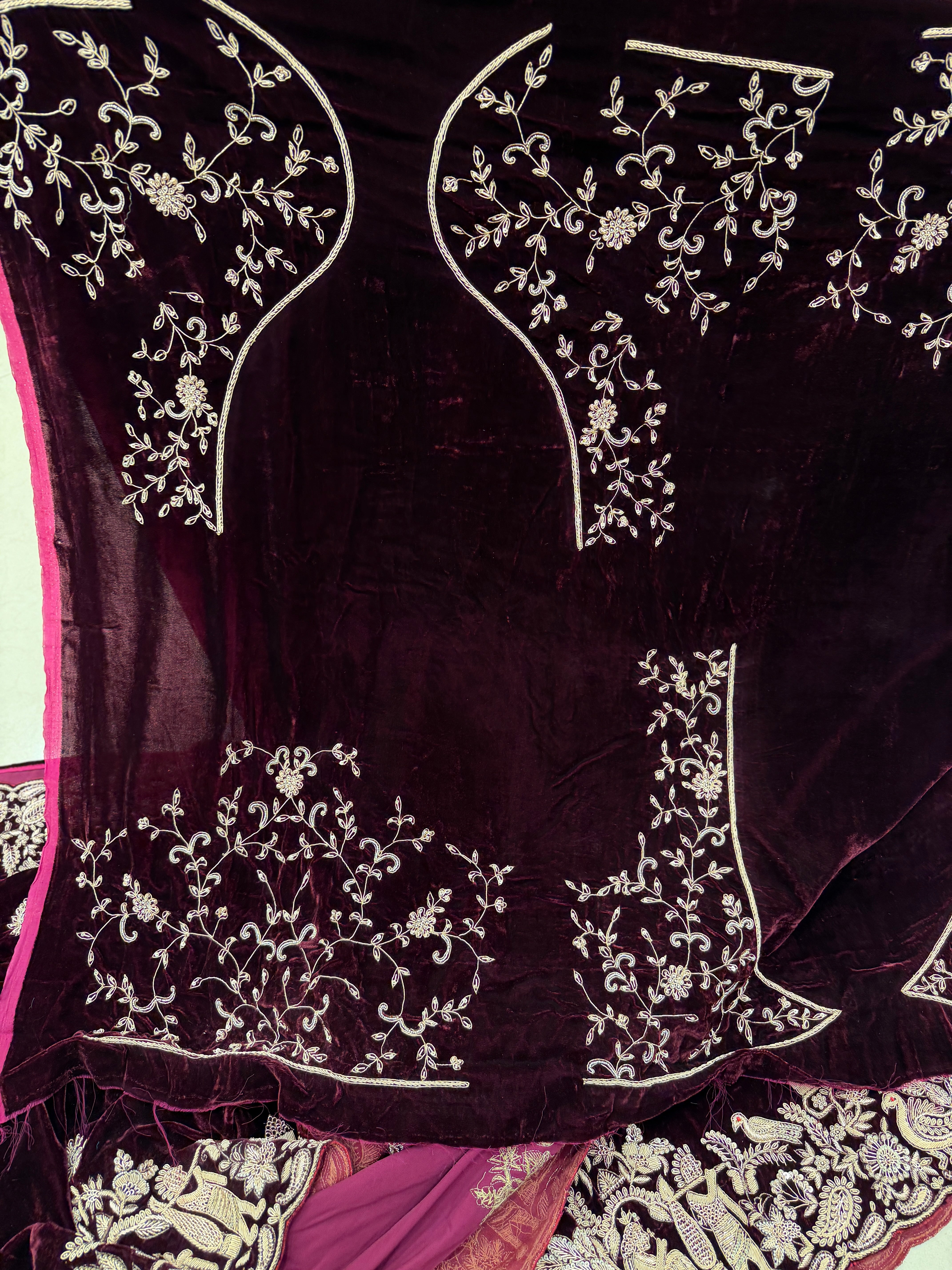 Pure Velvet Zardosi Doli Edit Hand Embroidery Saree