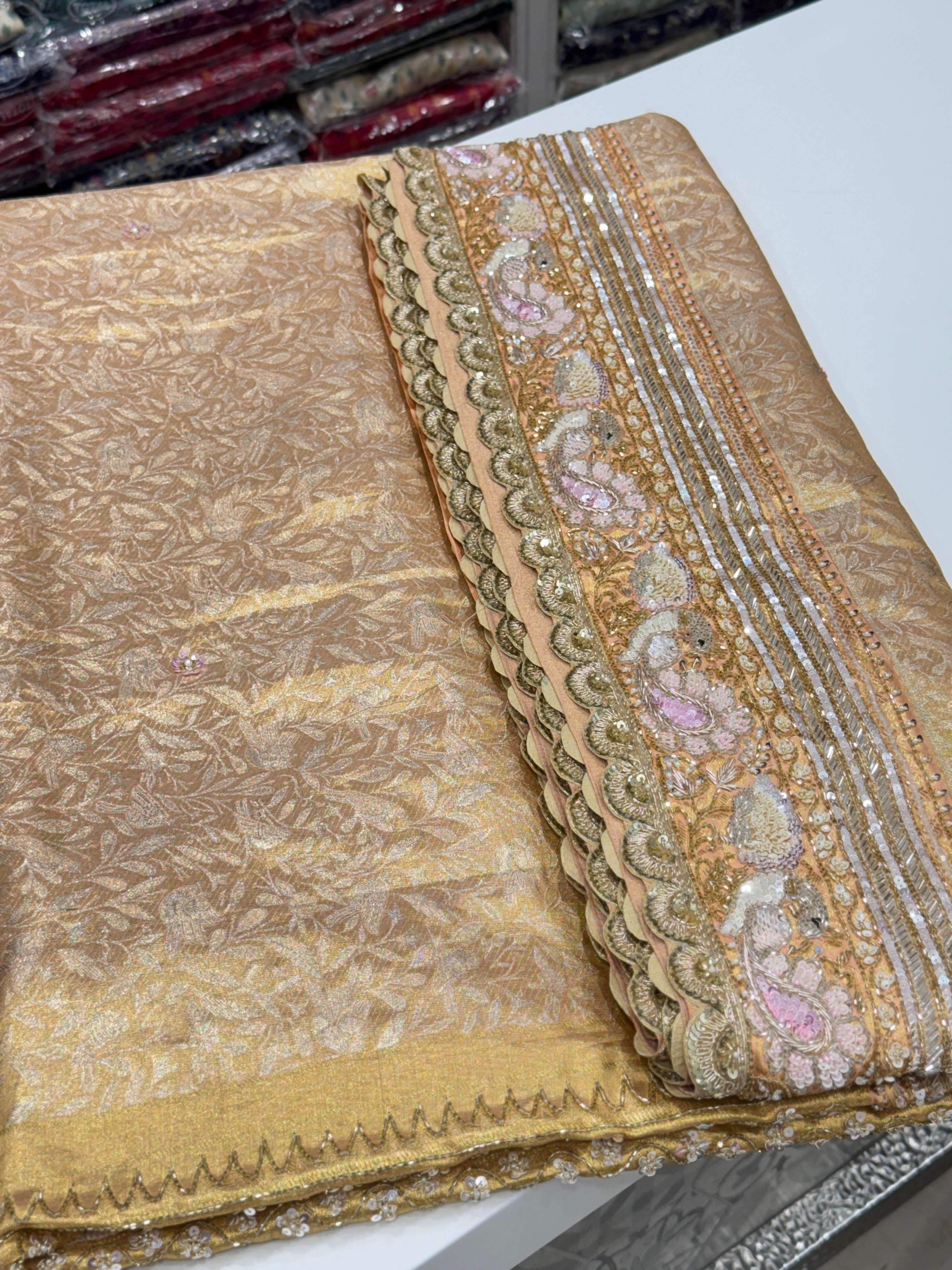 Peach Kanjivaram Motif Hand Embroidery Saree