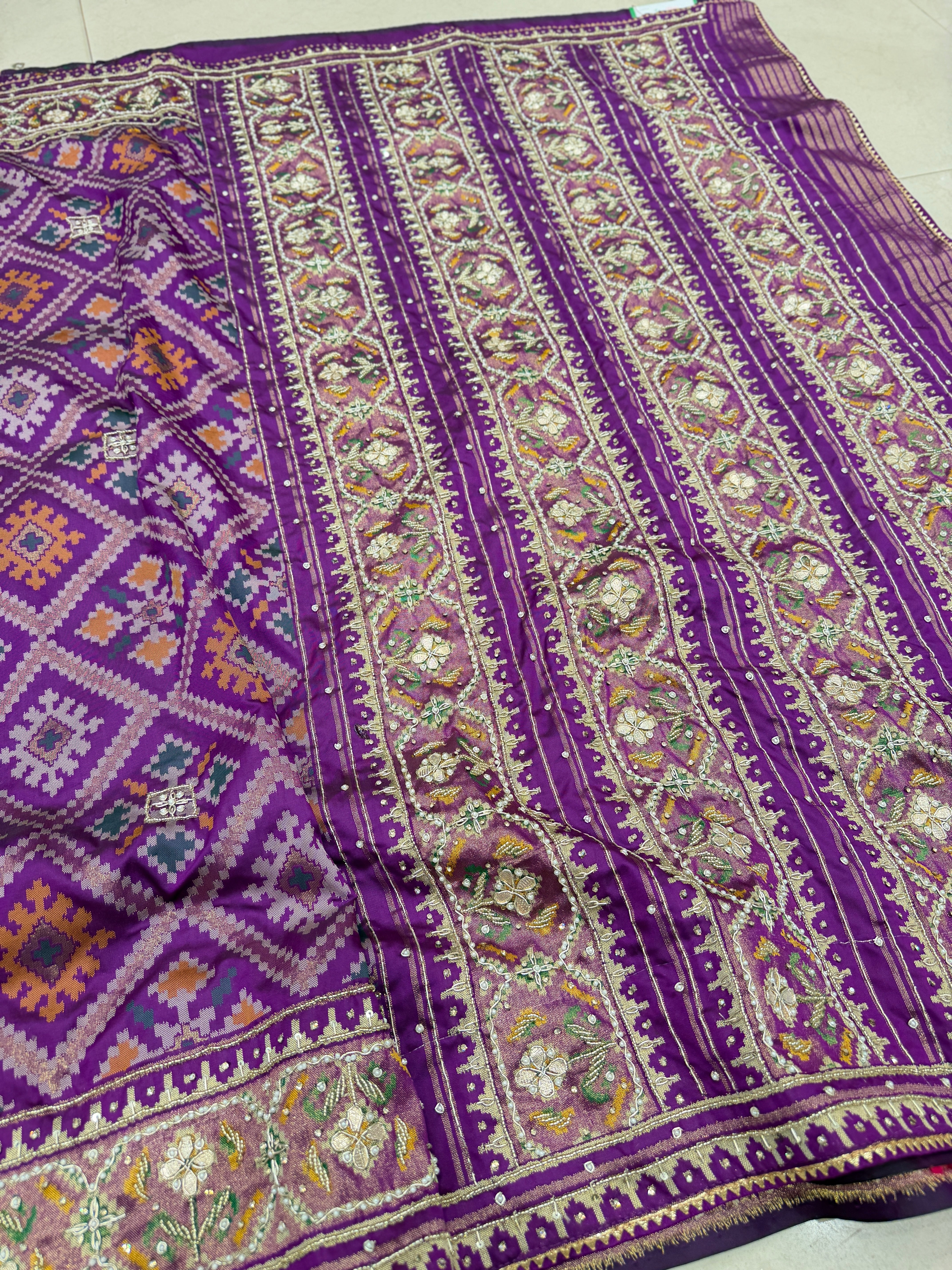 Violet Patola Ratan Chowk Hand Embroidery Saree