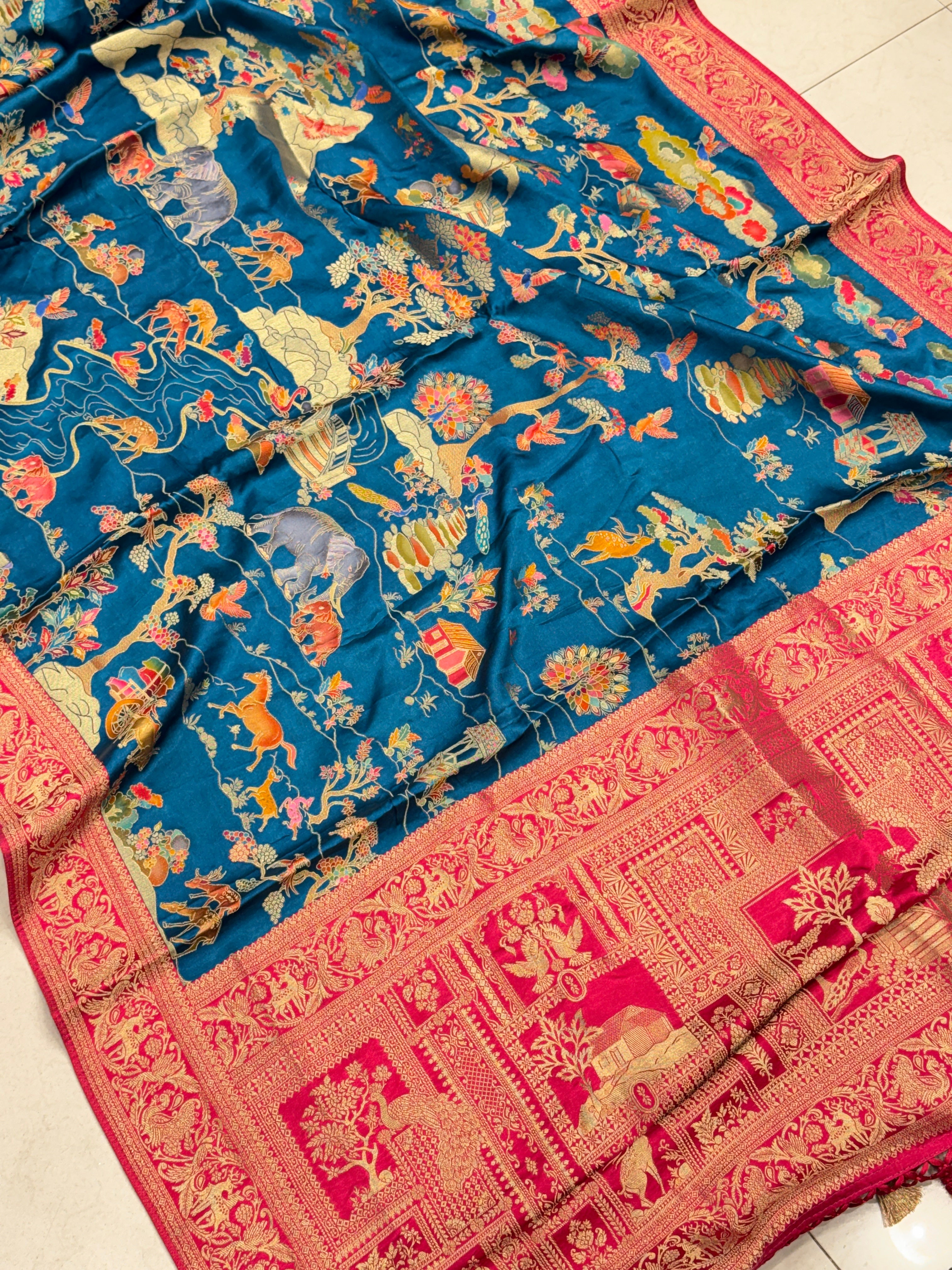 Petrol Blue Modal Shikara Banarasi Saree