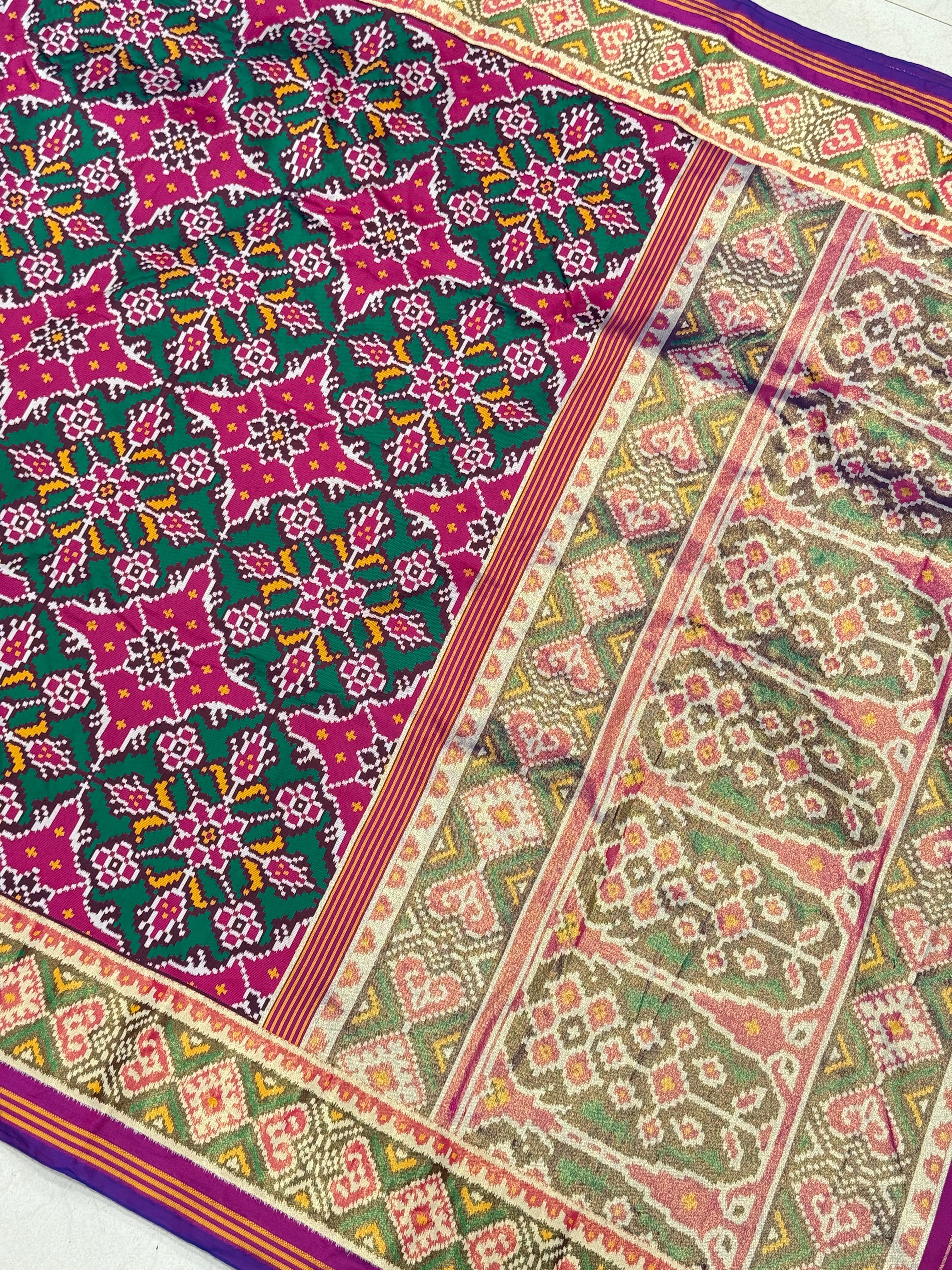 Magenta Green Chhabdi Bhat Semi Silk Patan Patola Saree