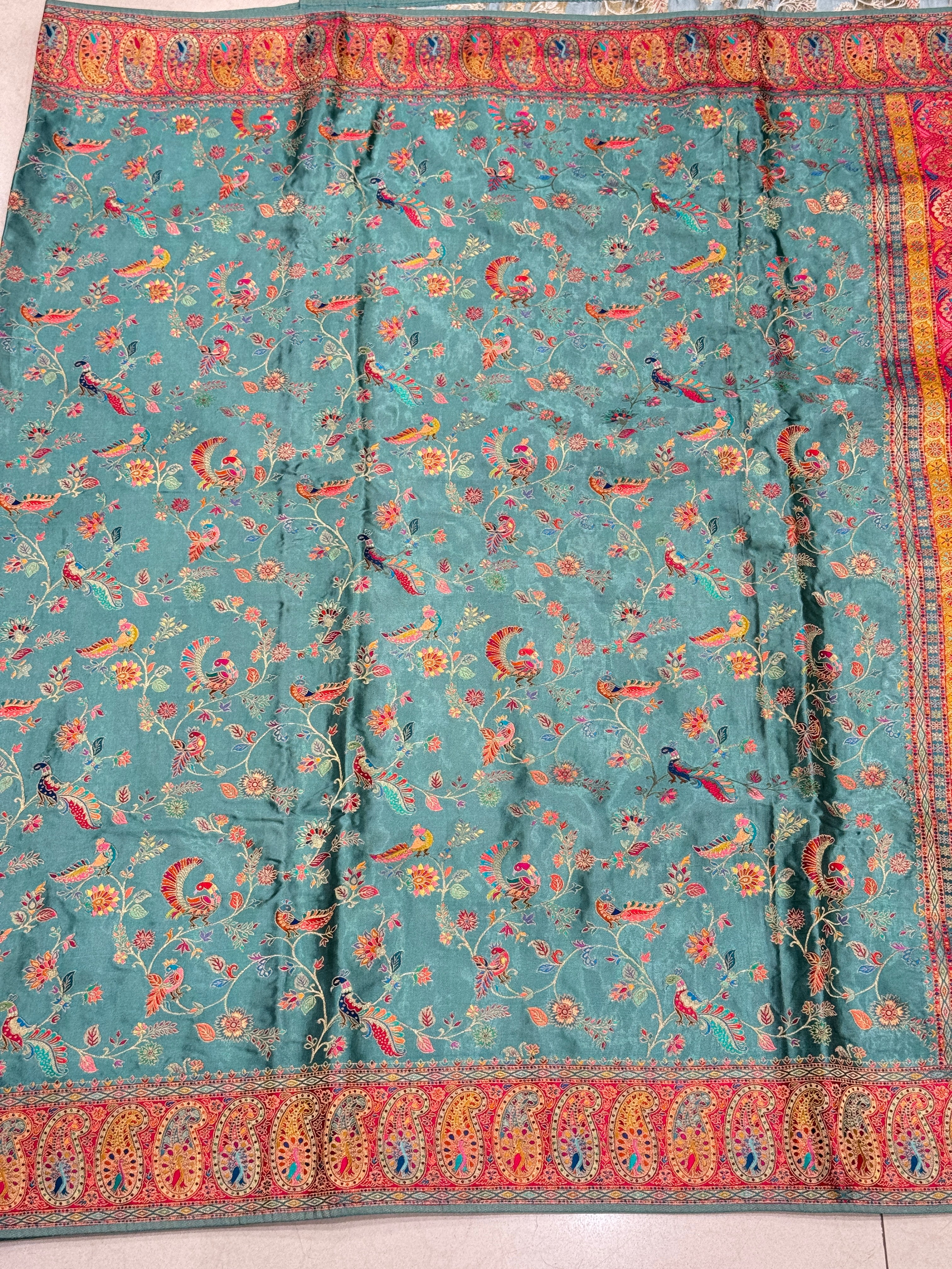 Firozi Banarasi Modal Satin Pashmina Style Jaal Saree