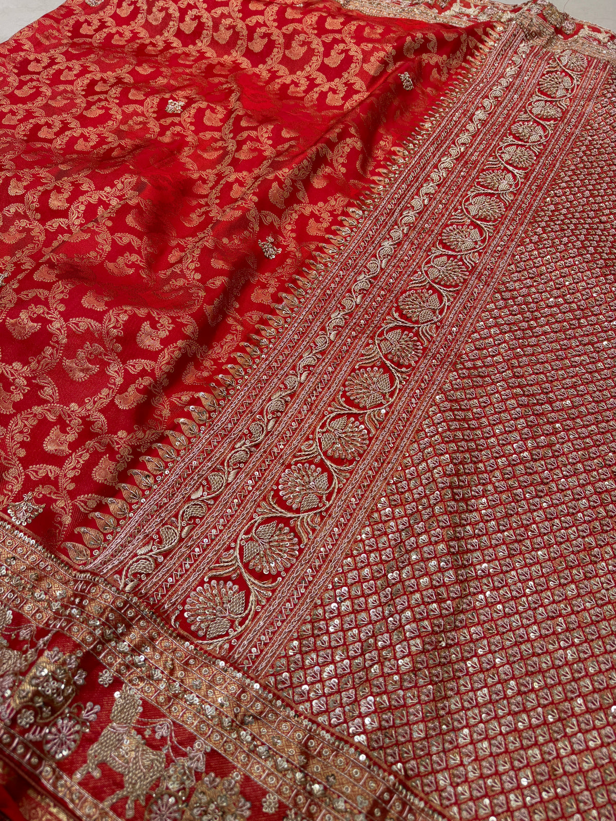 Red Kanjivaram Doli Edit Zardosi Hand Embroidery Saree
