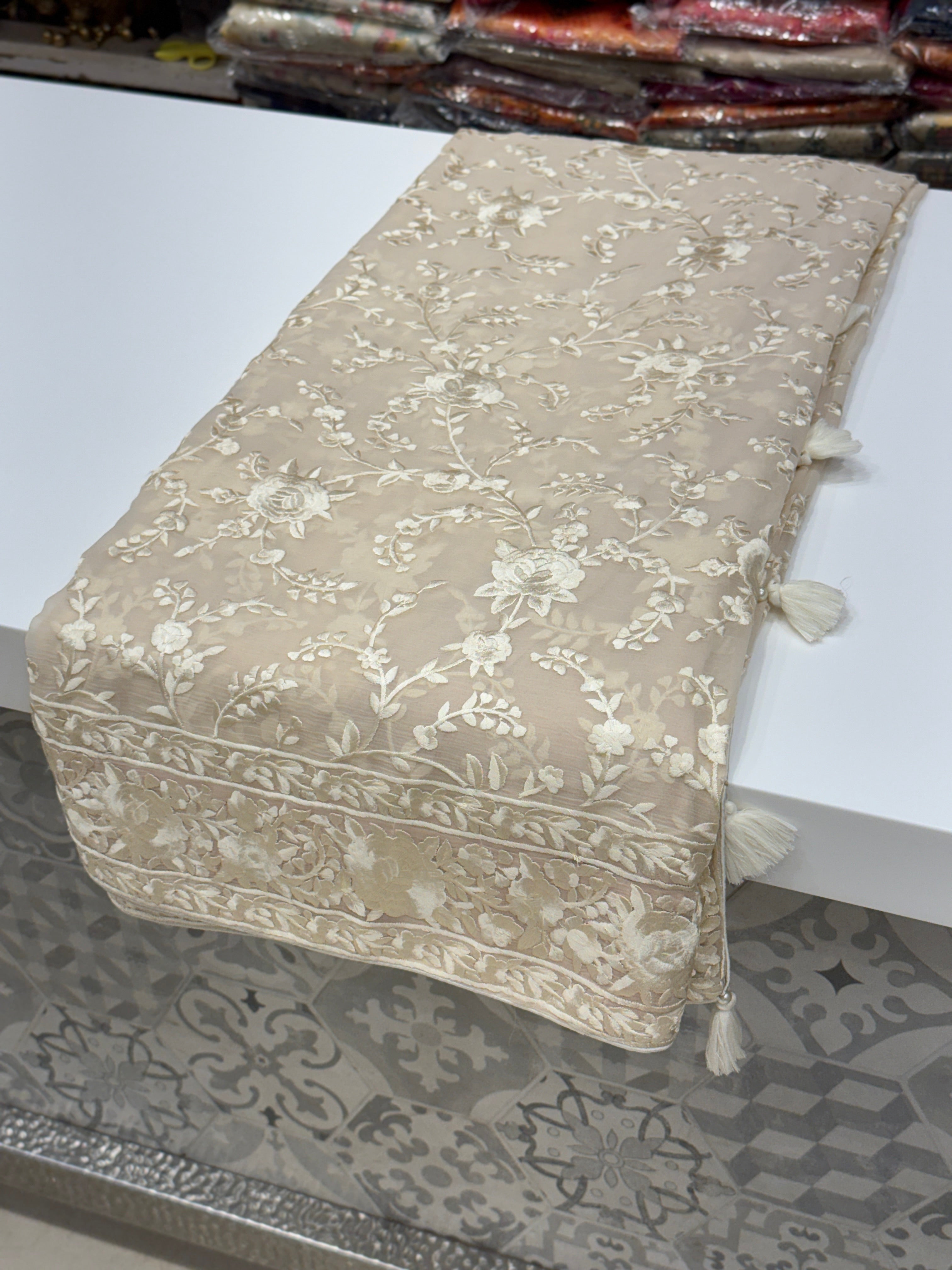 Beige Parsi Gara On Georgette