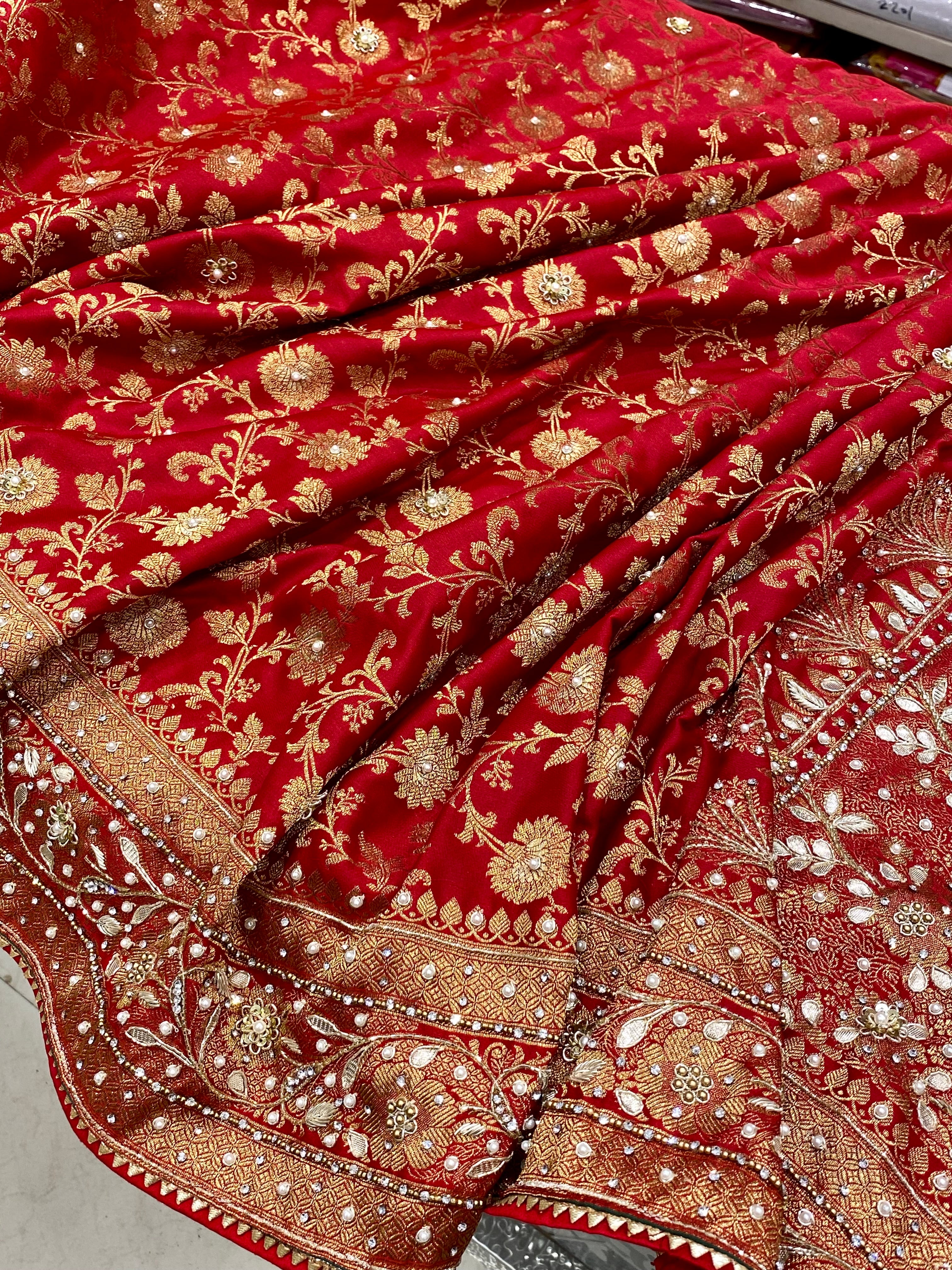 Red Banarasi Small Jaal Hand Embroidery Saree