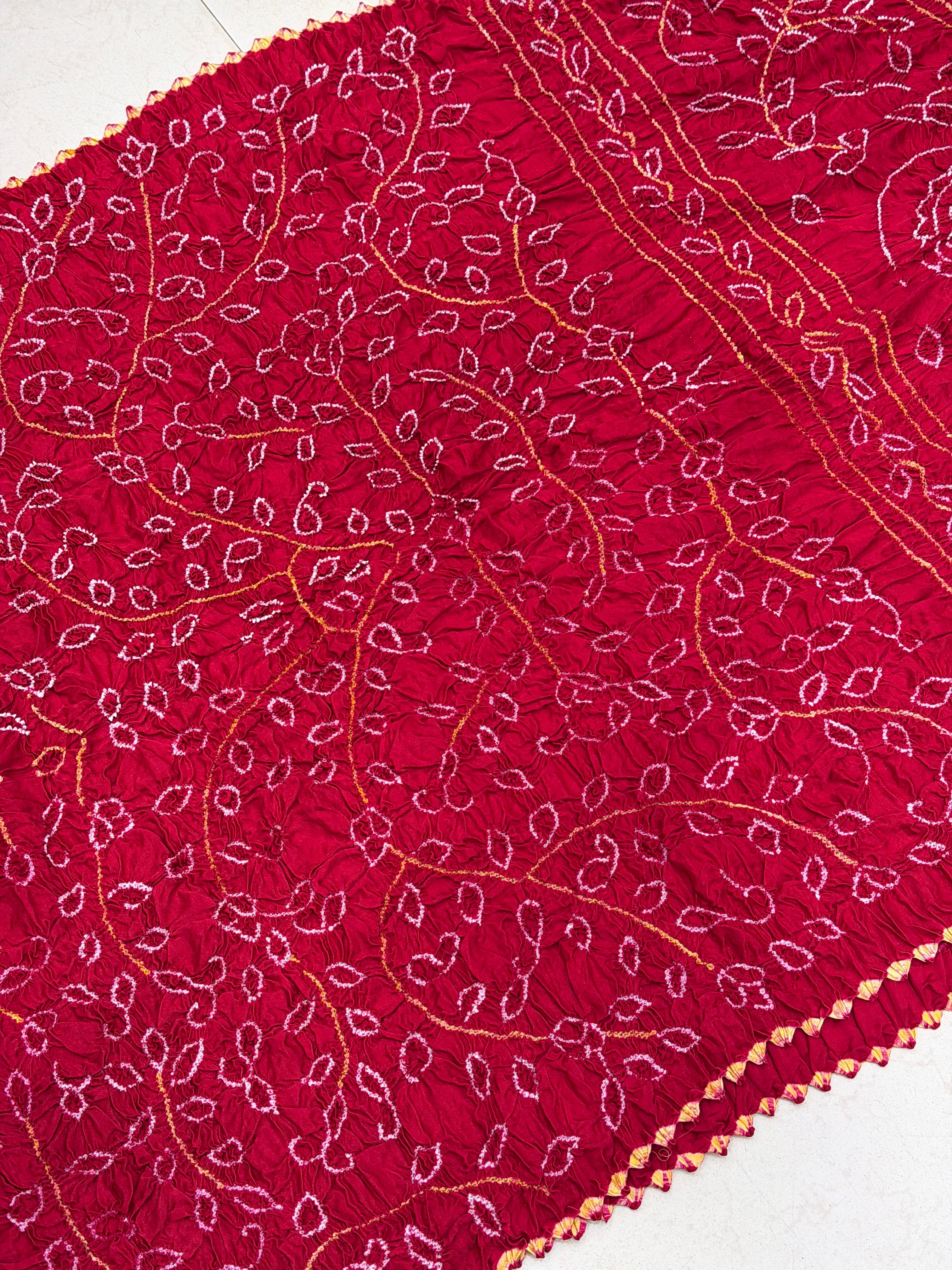 Red Pure Gajji Silk Rai Bandhej Ambadal Hand Done Saree