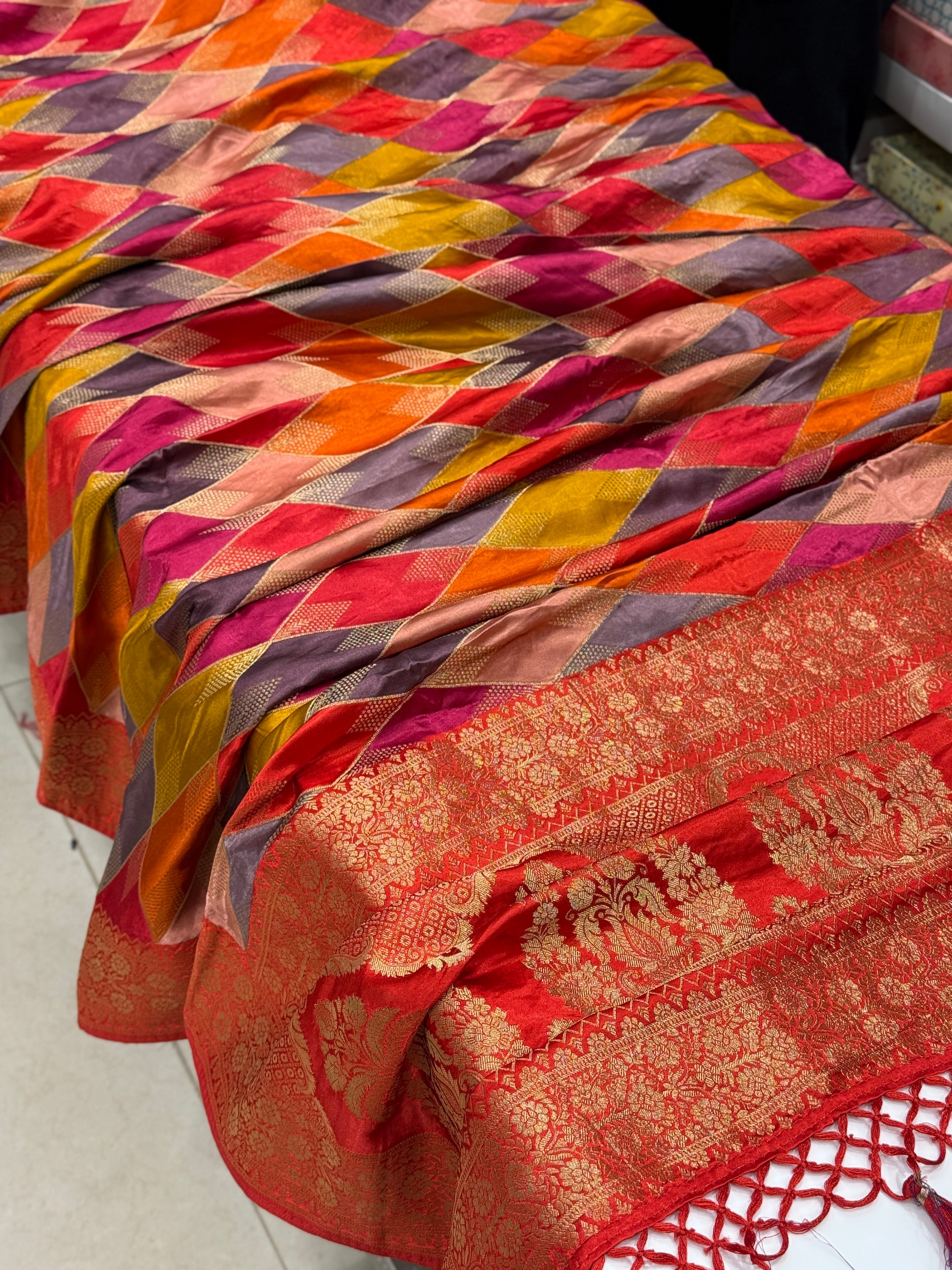Orange Contemporary Kaju Katli Design Banarasi Modal Satin Rangkat Saree