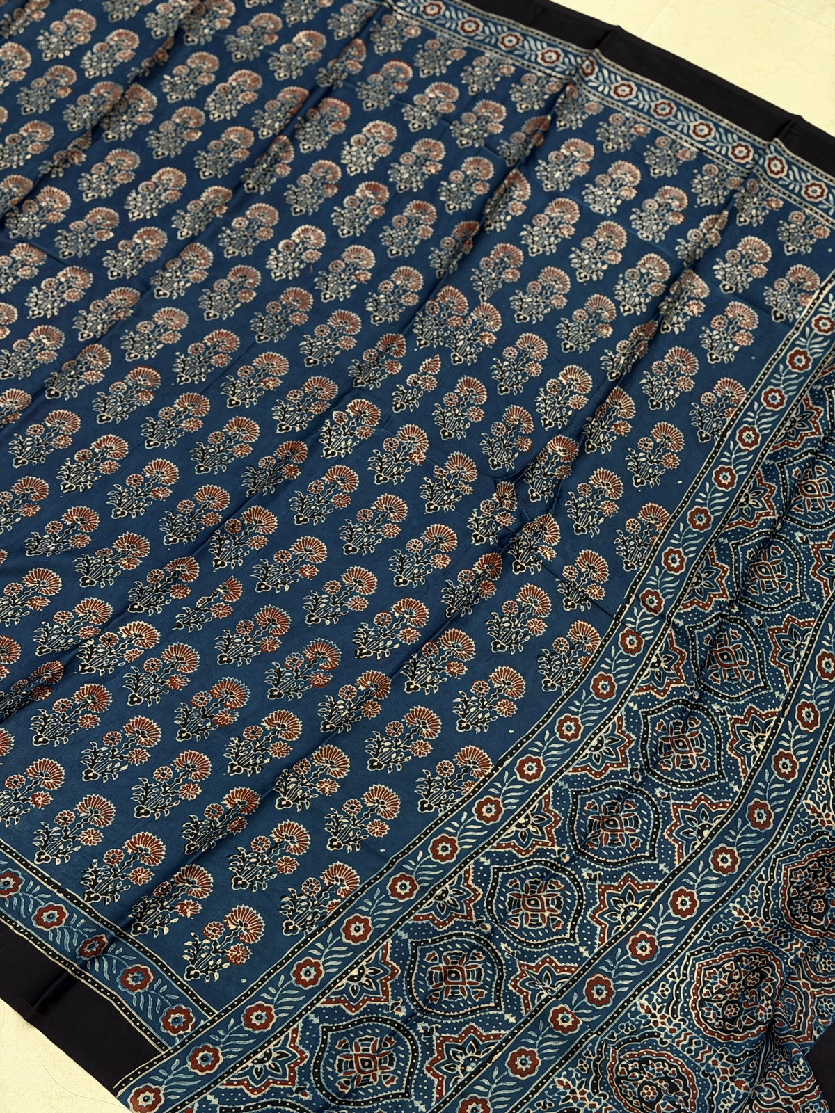 Blue Buttas Ajrakh Hand Block Print Pure Gajji Silk Dupatta