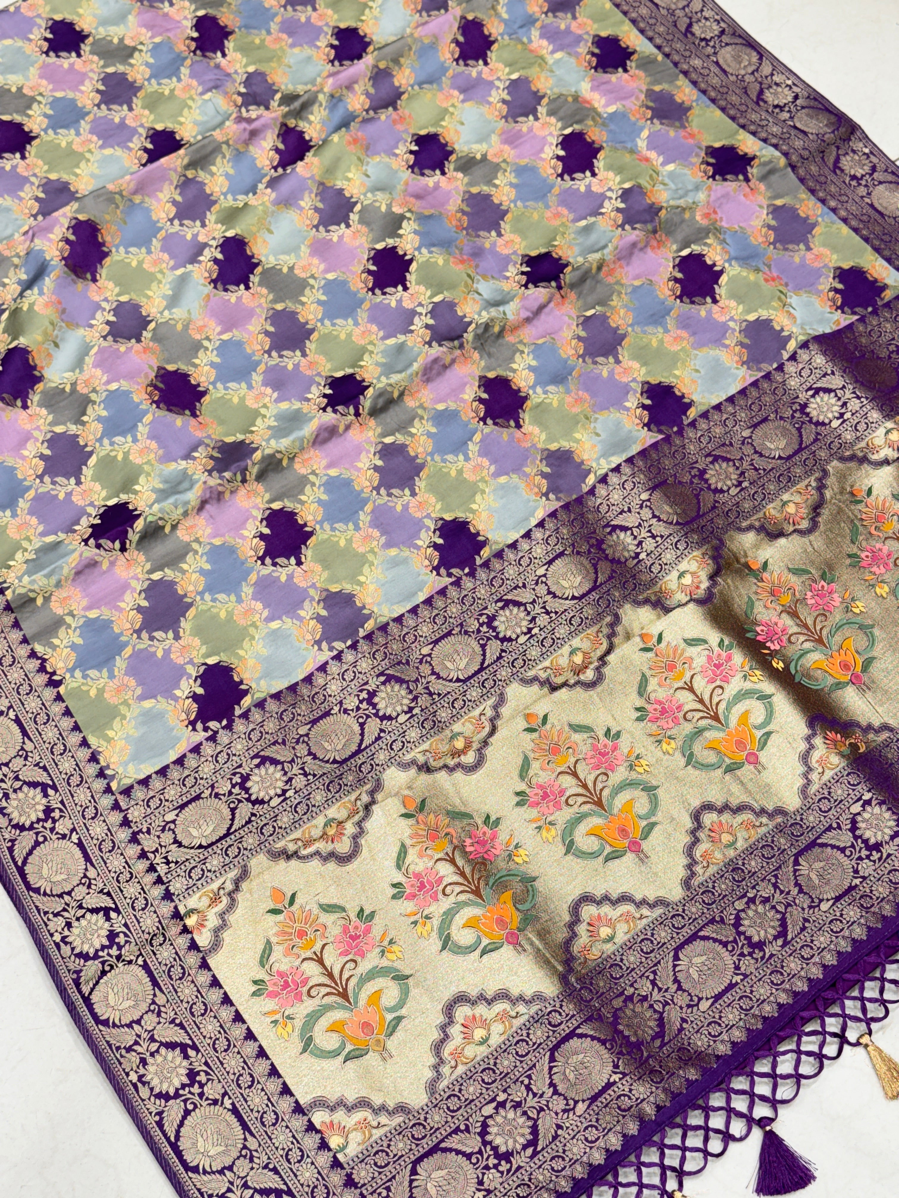 Violet Banarasi Modal Rangkat Jaal Saree