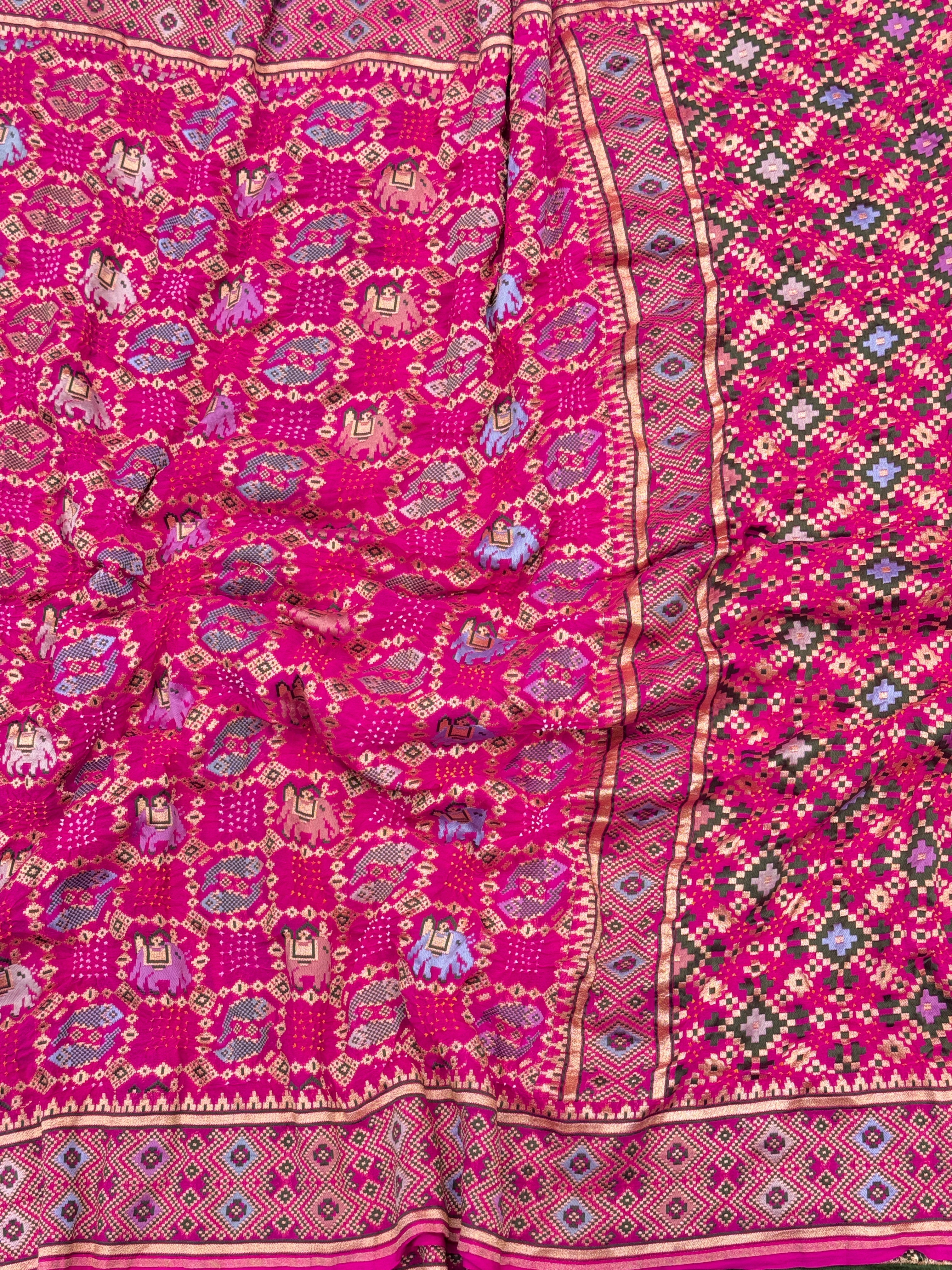 Rani Pink Rai Bandhej Patola Weave Saree