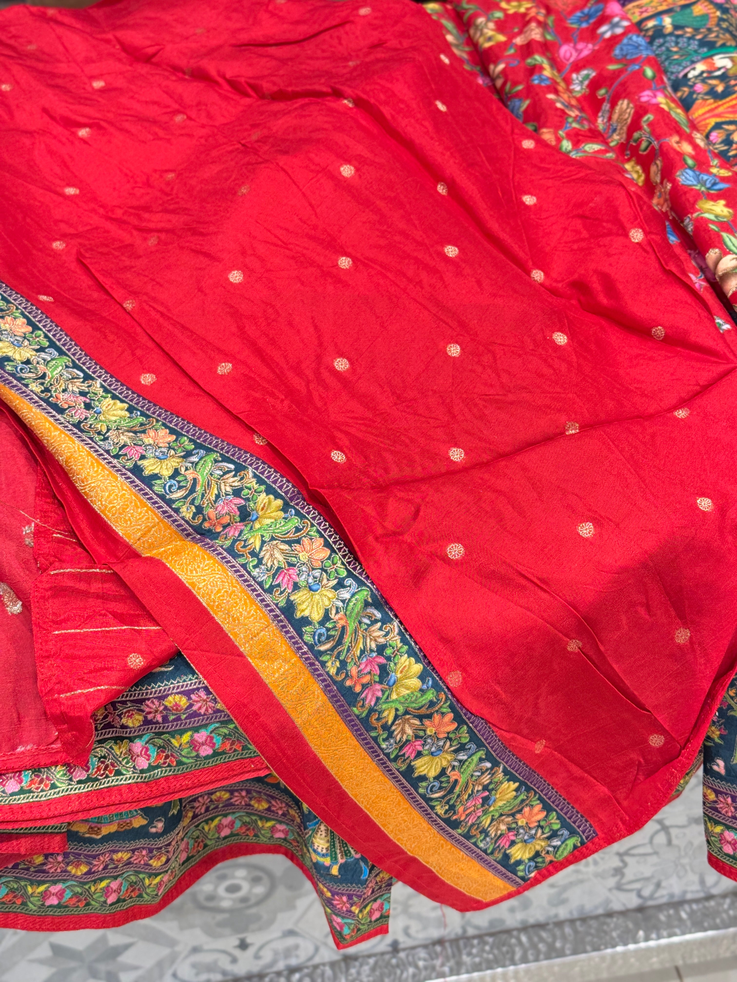 Red Pashmina Style Silk Saree