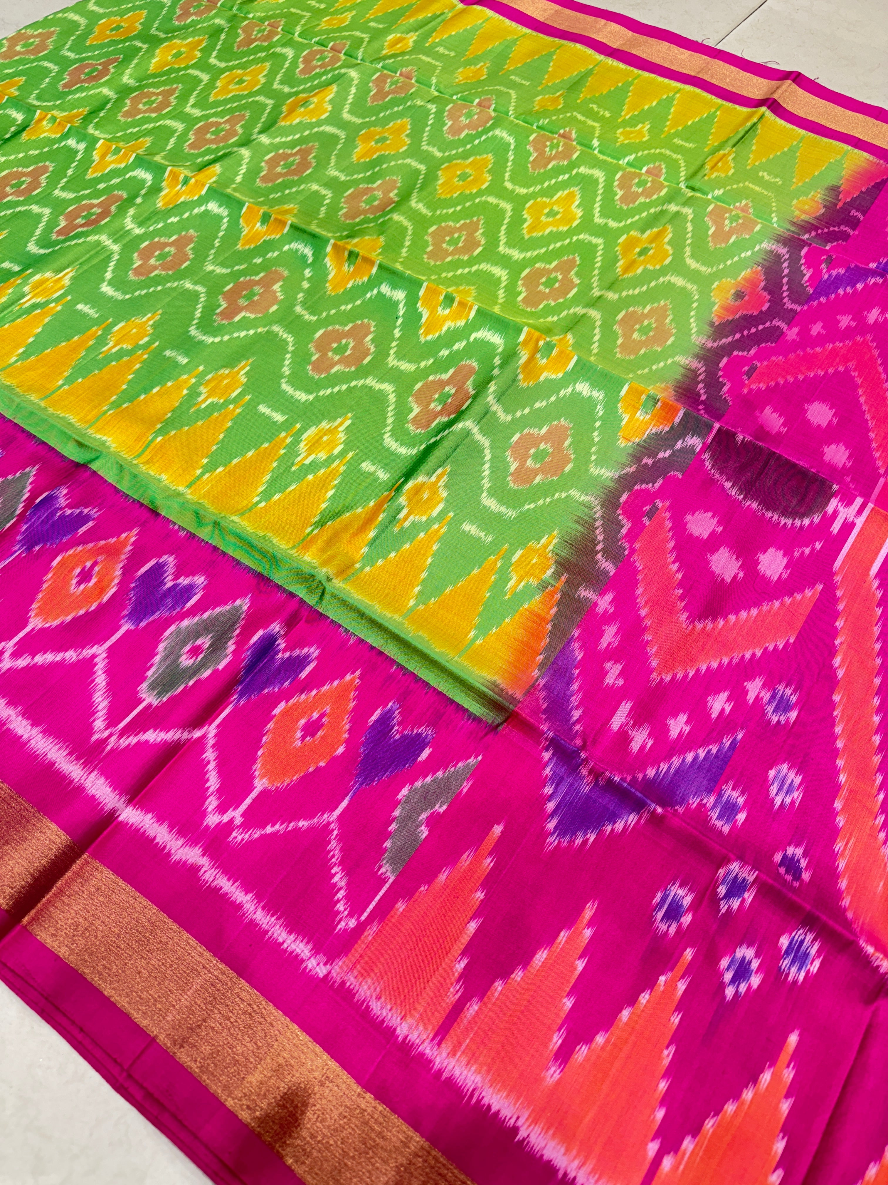 Mint Green Pochampally Ikat Patola Saree