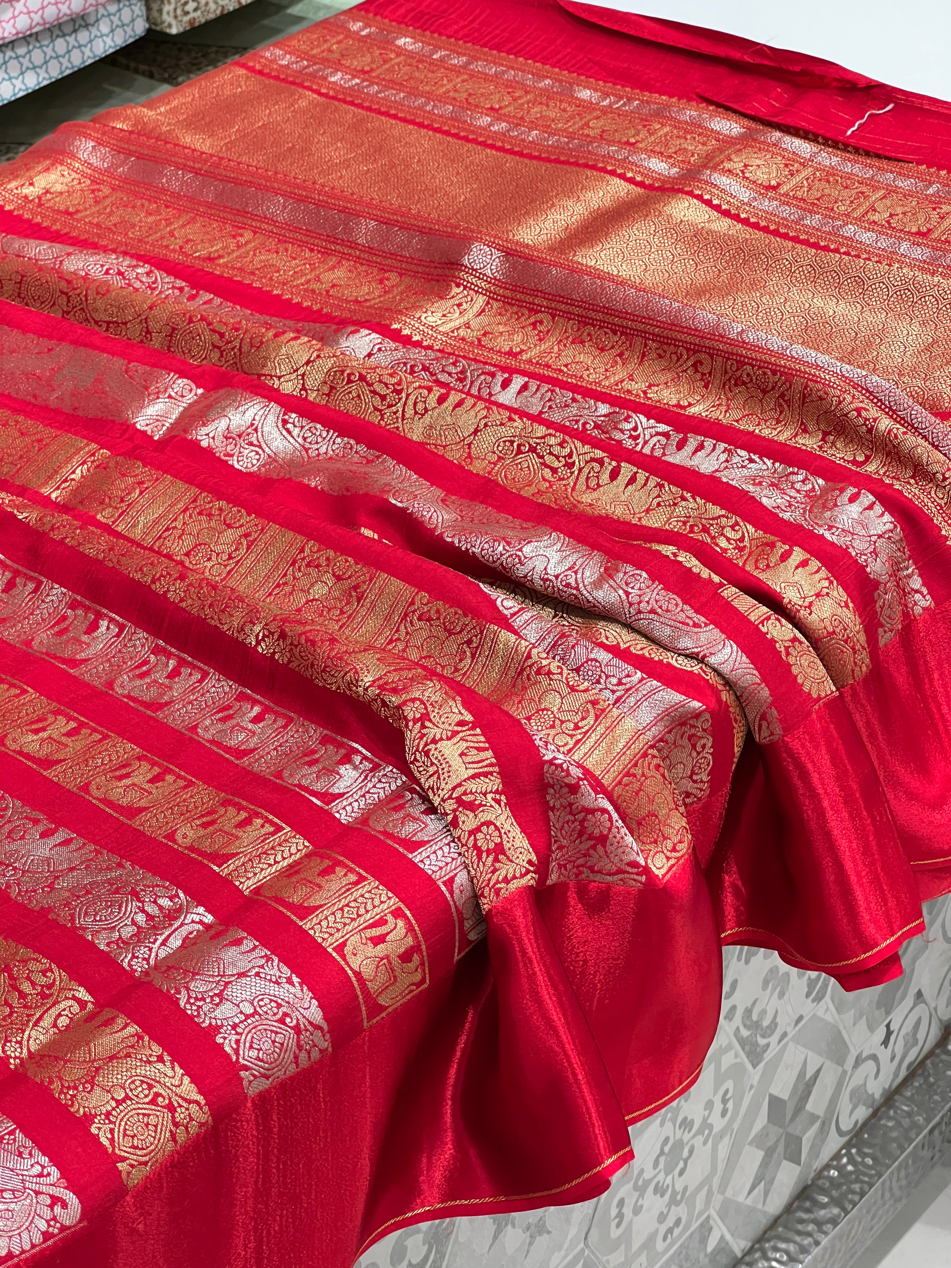 Red Nita Ambani Inspired Banarasi Contemporary Saree