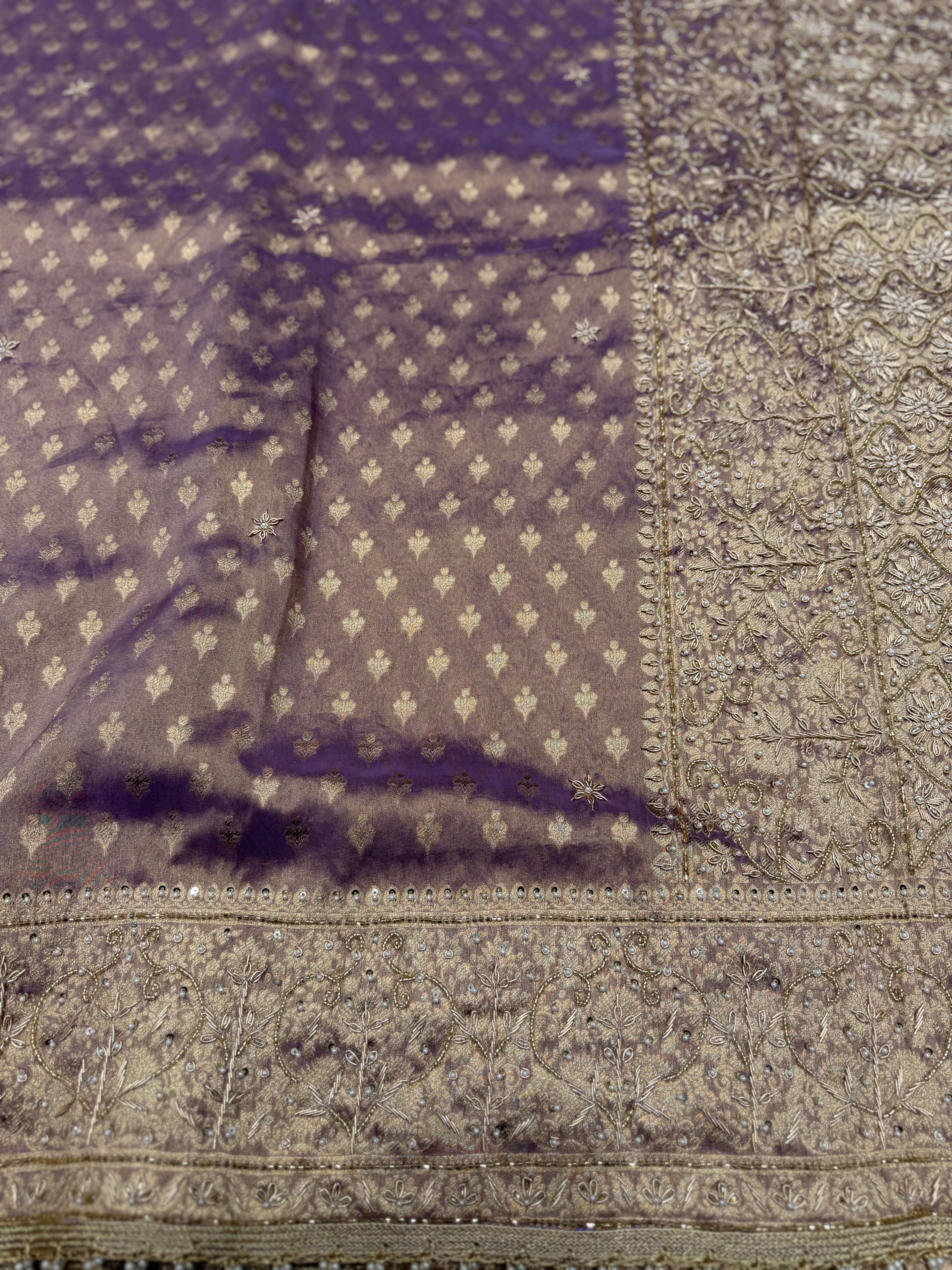 Purple Tissue Banarasi Buttis Zardosi Embroidery Saree