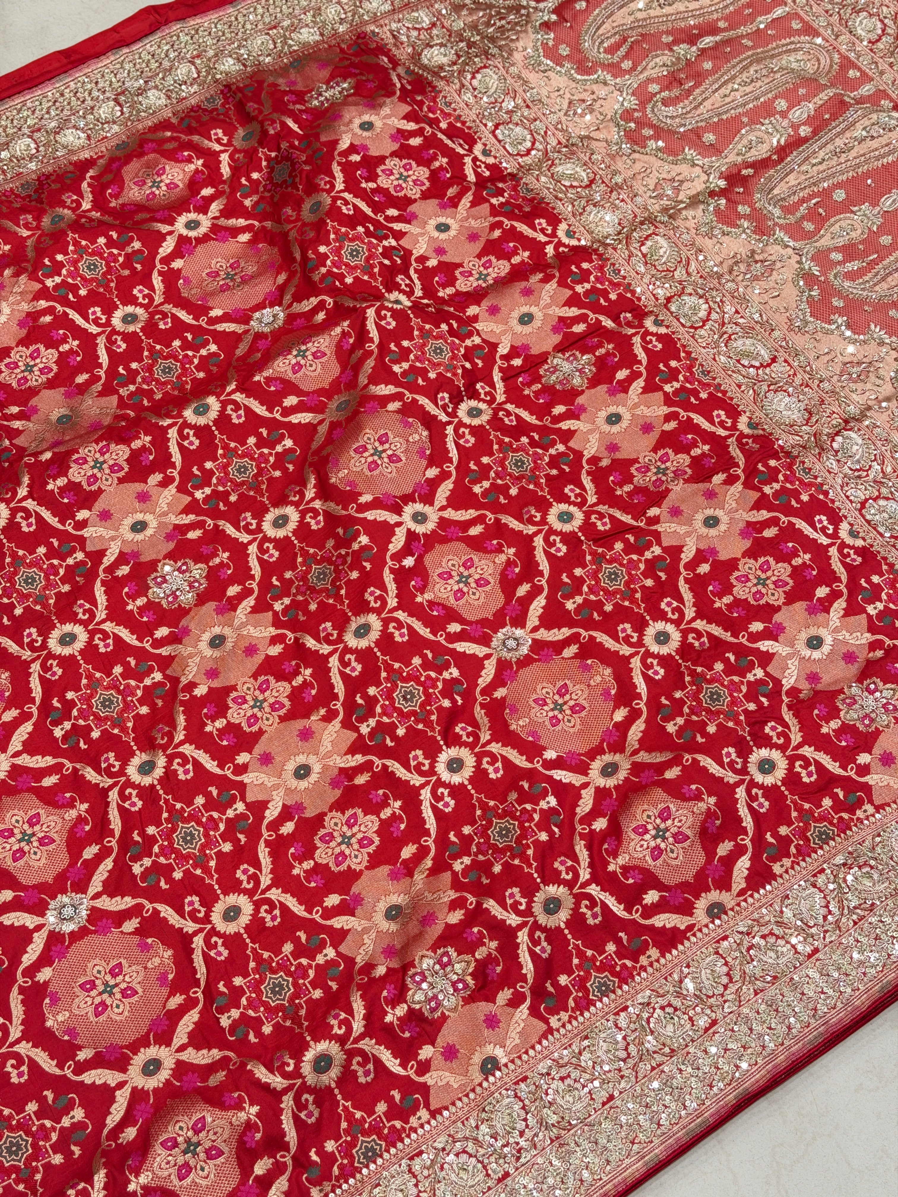Red Meenakari Handloom Banarasi Pure Katan Zardosi Embroidery Saree