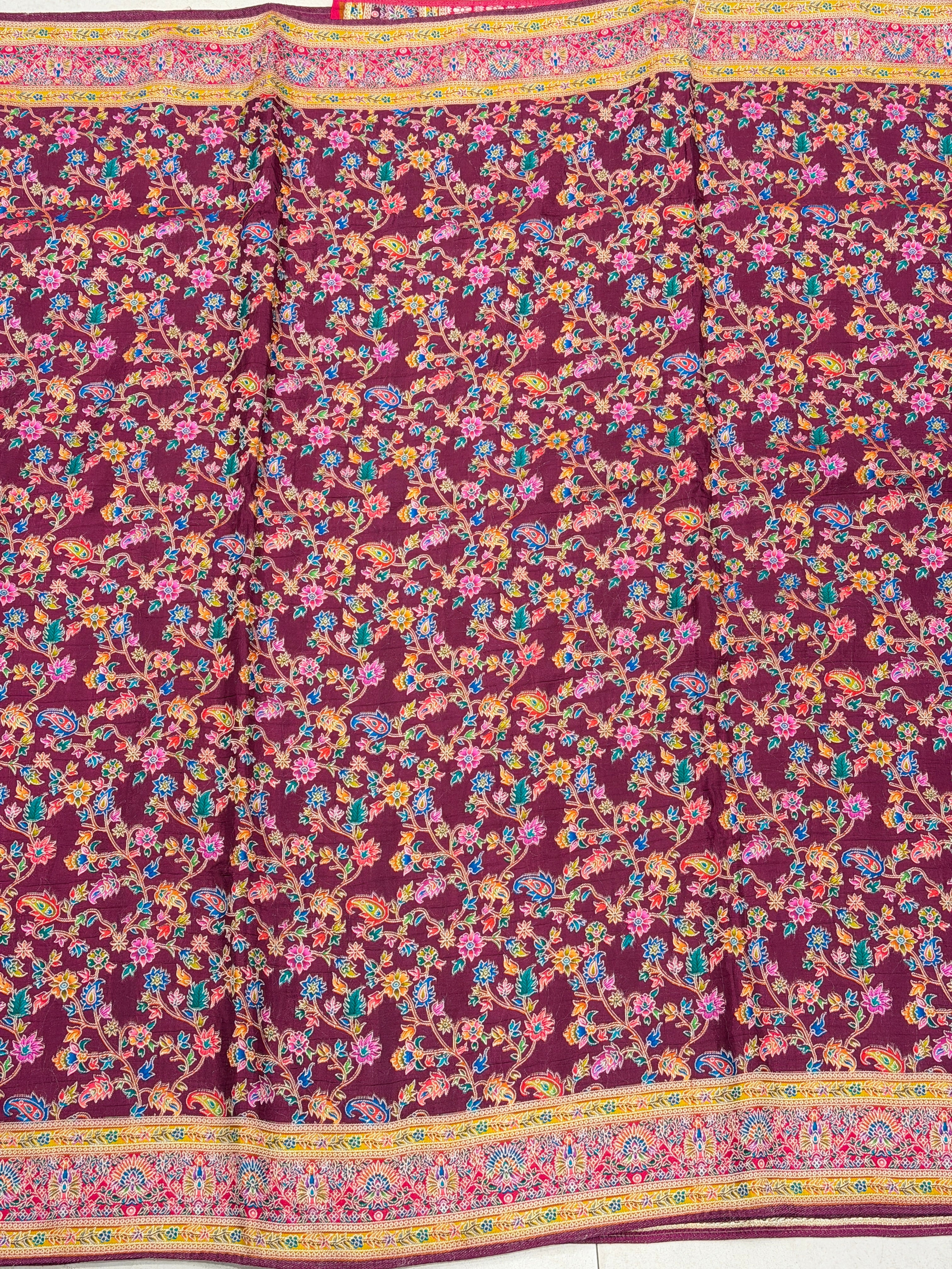 Maroonish Wine Weaved Pashmina Style Multi Colour Saree