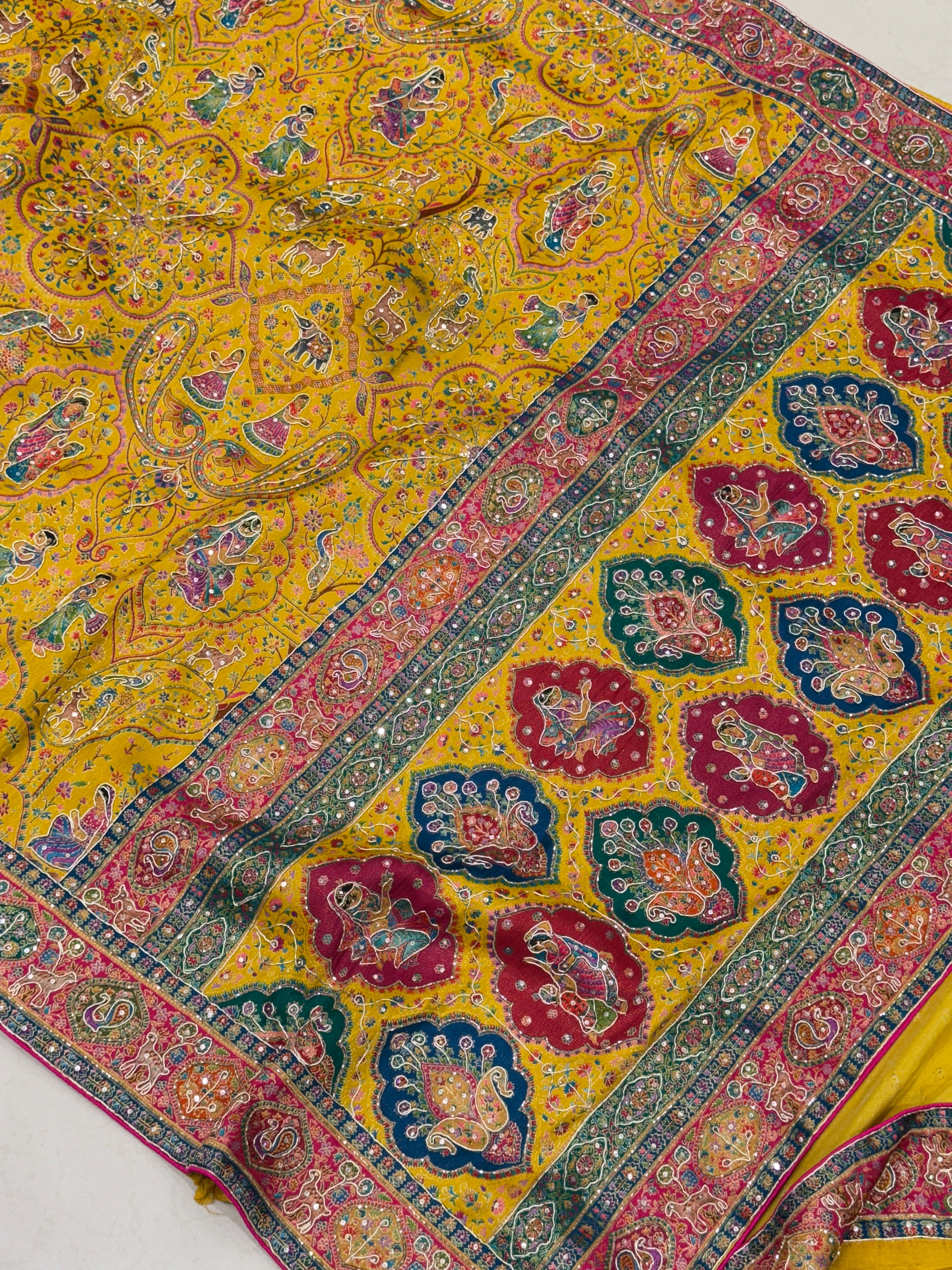 Yellow Pashmina Baluchari Style Hand Embroidery Saree